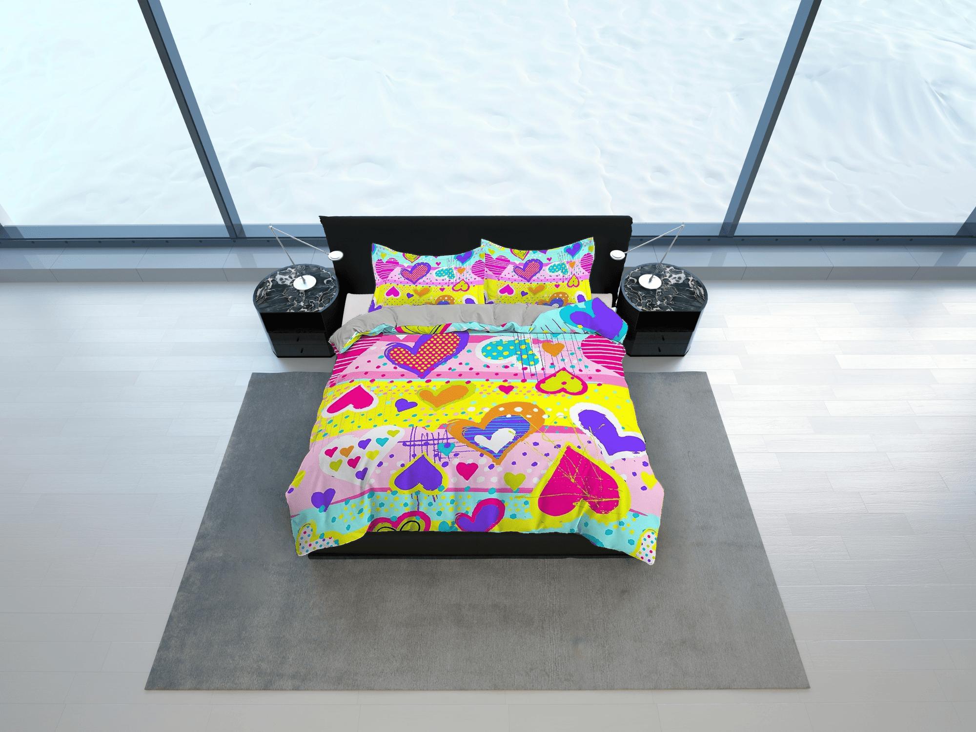 daintyduvet Colorful Hearts Kingdom Toddler Bedding, Unique Duvet Cover for Nursery Kids, Crib Bedding, Baby Zipper Bedding, King Queen Full Twin