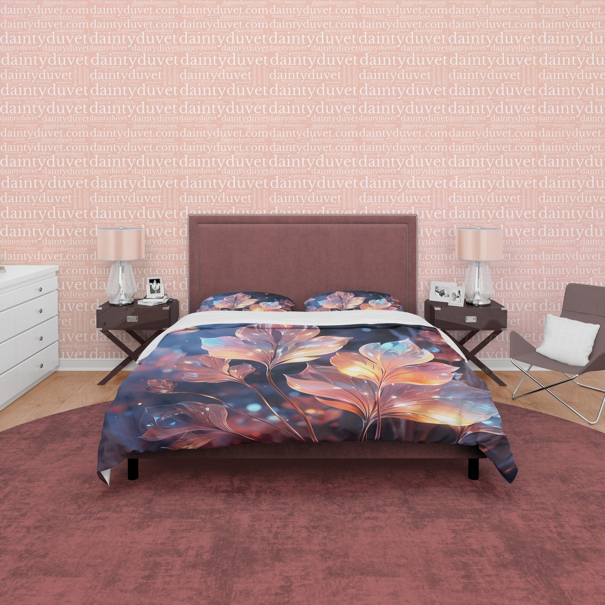 Colorful Holographic Plant Bedding Set Boho Duvet Cover, Moonstone Inspired Bedspread, Leaf Quilt Cover, Pastel Color, Galaxy Opal Bed Cover