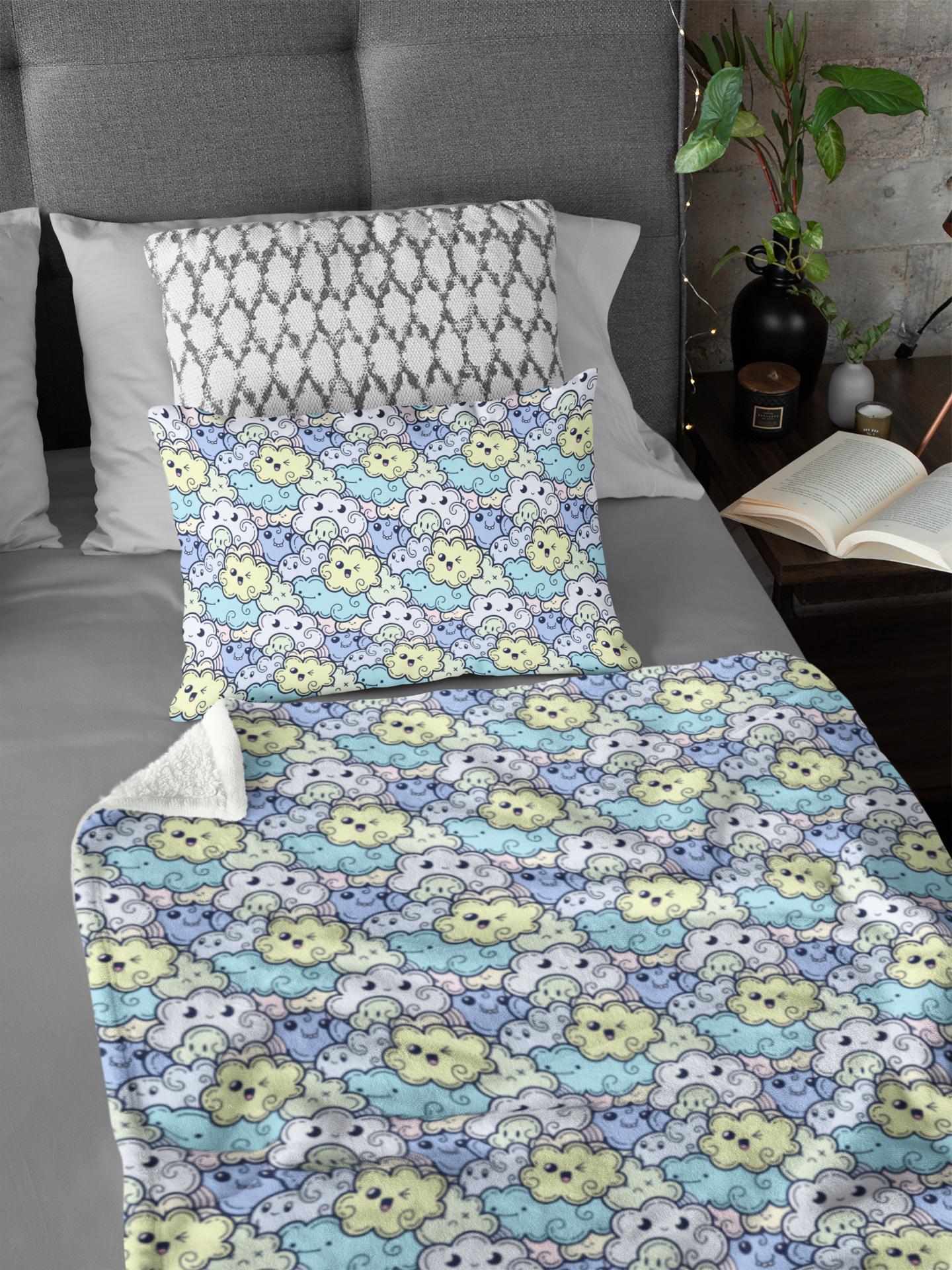 daintyduvet Colorful Kawaii Cloud Doodle Soft Fluffy Velvet Flannel Fleece Throw Blanket