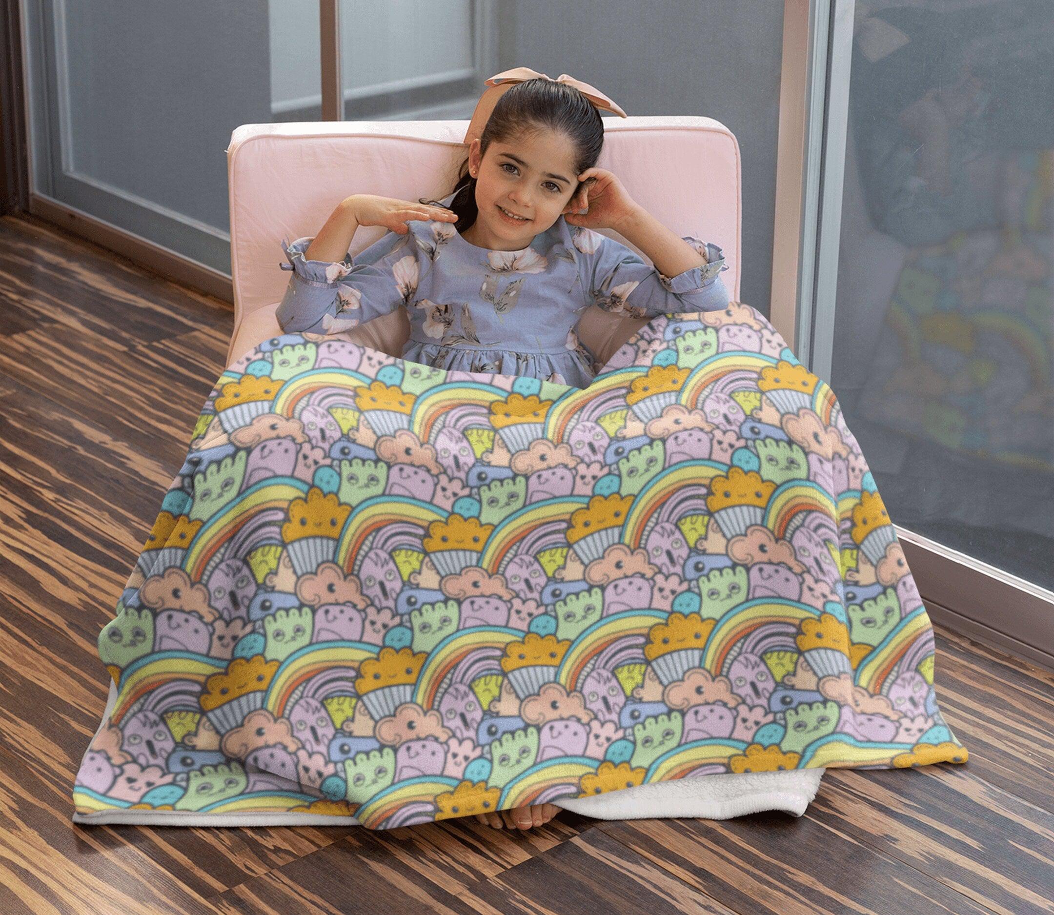 daintyduvet Colorful Kawaii Doodle Rainbow Soft Fluffy Velvet Flannel Fleece Throw Blanket