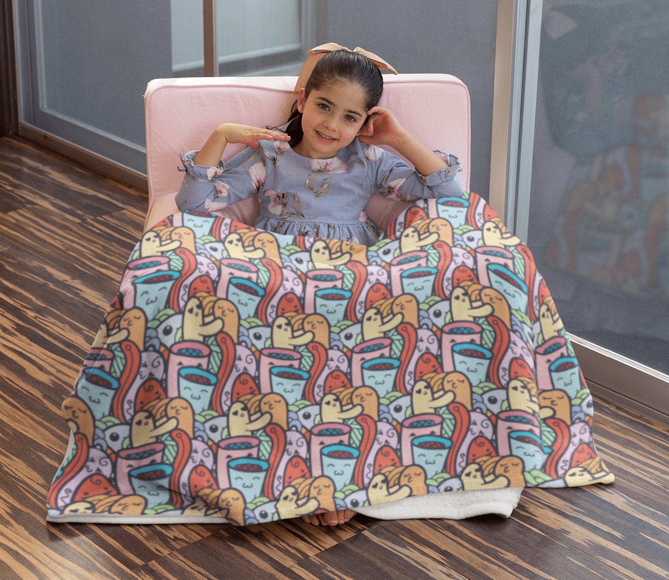 daintyduvet Colorful Kawaii Doodle Soft Fluffy Velvet Flannel Fleece Throw Blanket
