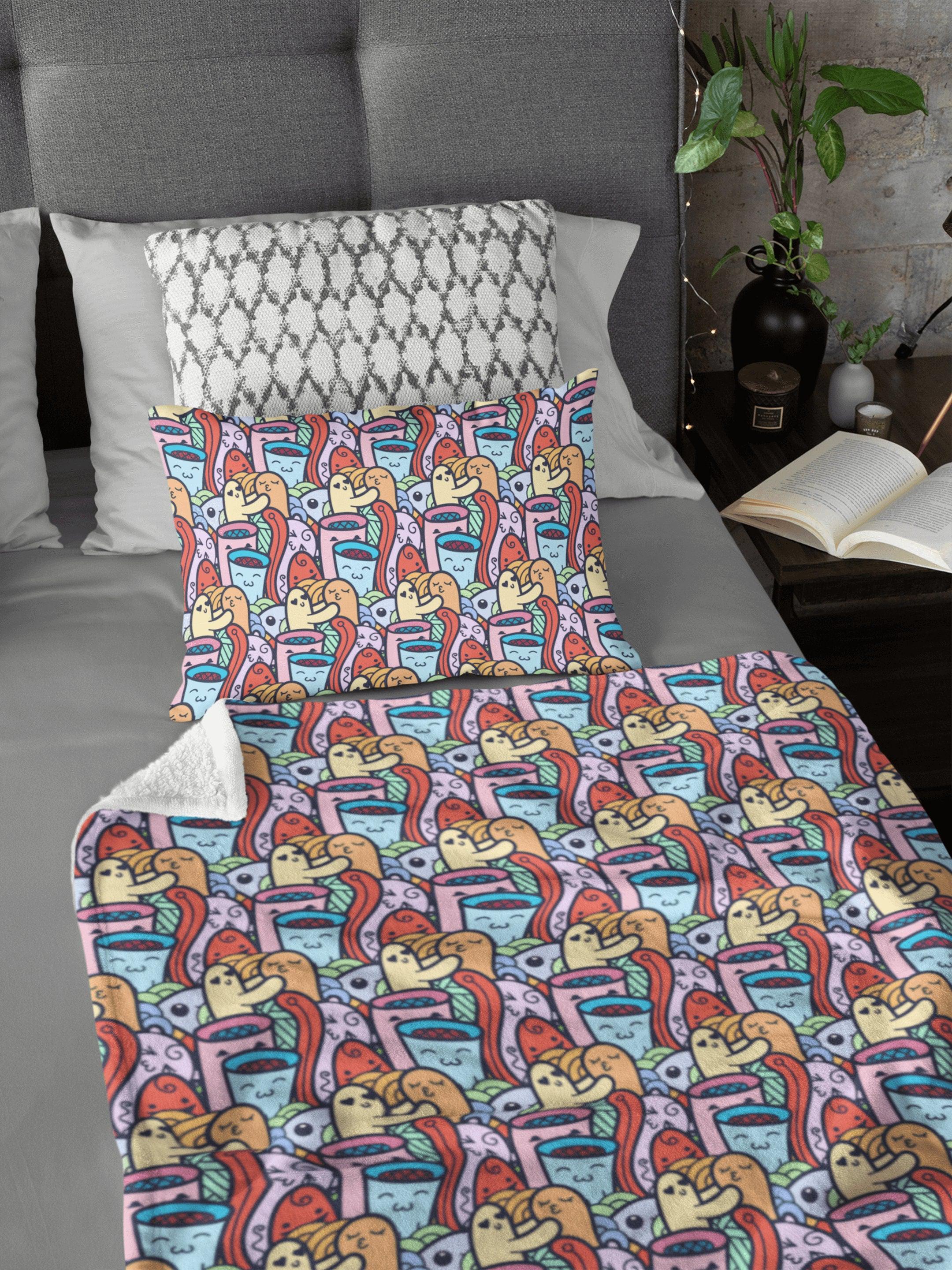 daintyduvet Colorful Kawaii Doodle Soft Fluffy Velvet Flannel Fleece Throw Blanket