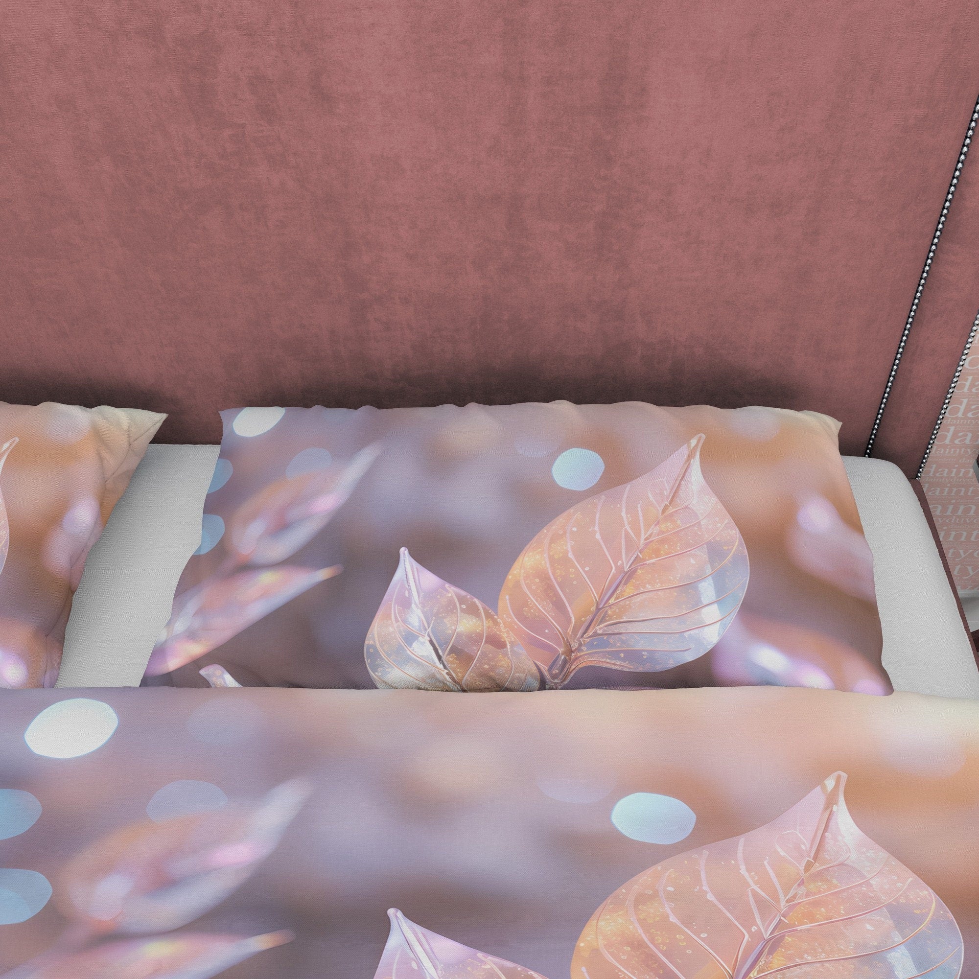 Colorful Leaf Bedding Set Boho Duvet Cover, Holographic Plant Quilt Cover, Moonstone Inspired Bedspread, Galaxy Opal Bed Cover, Pastel Color