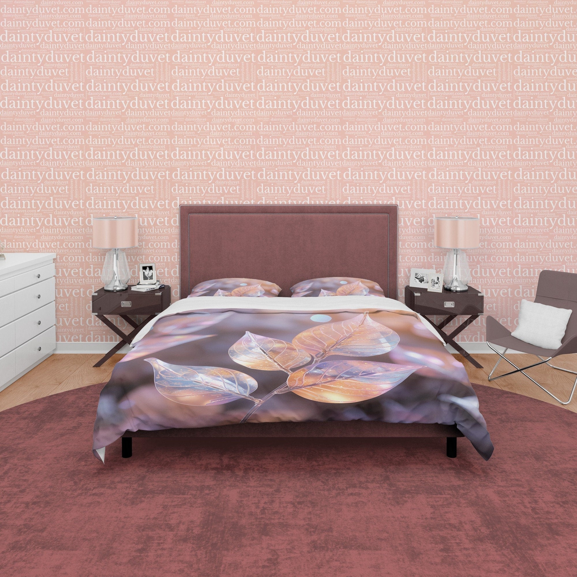 Colorful Leaf Bedding Set Boho Duvet Cover, Holographic Plant Quilt Cover, Moonstone Inspired Bedspread, Galaxy Opal Bed Cover, Pastel Color