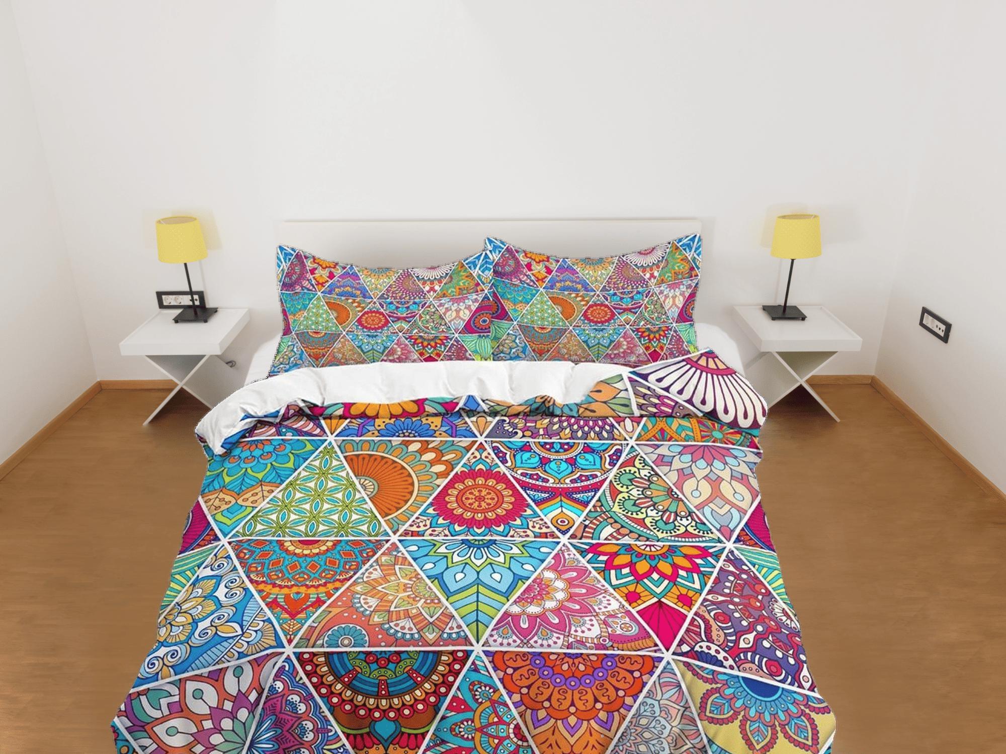 daintyduvet Colorful mexican patchwork quilt printed duvet cover set, aesthetic room bedding set full, king, queen size, boho bedspread shabby chic