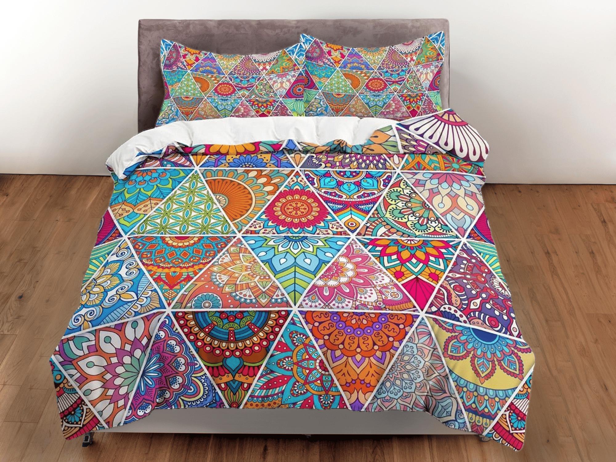 daintyduvet Colorful mexican patchwork quilt printed duvet cover set, aesthetic room bedding set full, king, queen size, boho bedspread shabby chic