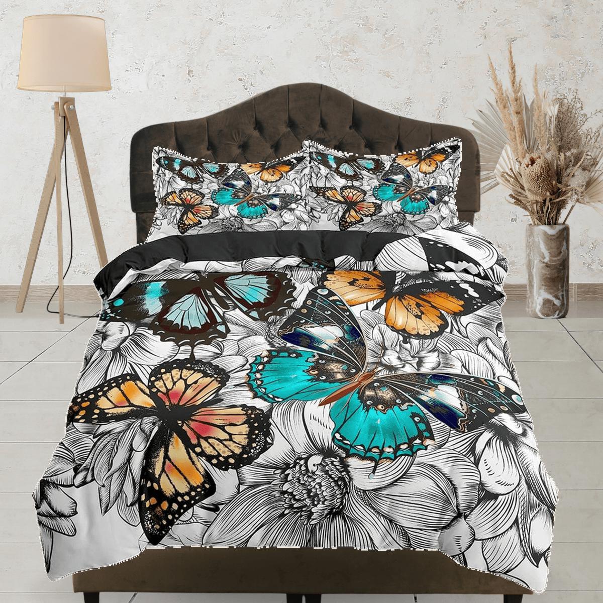 daintyduvet Colorful monarch butterfly bedding duvet cover boho chic dorm bedding full size adult duvet king queen twin, nursery toddler bedding