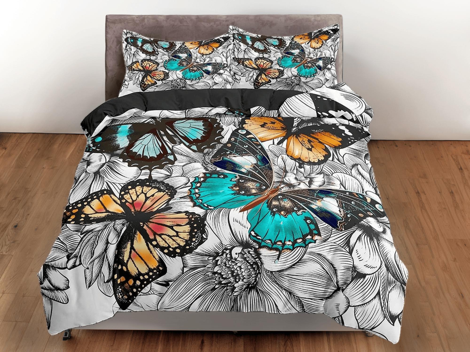 daintyduvet Colorful monarch butterfly bedding duvet cover boho chic dorm bedding full size adult duvet king queen twin, nursery toddler bedding