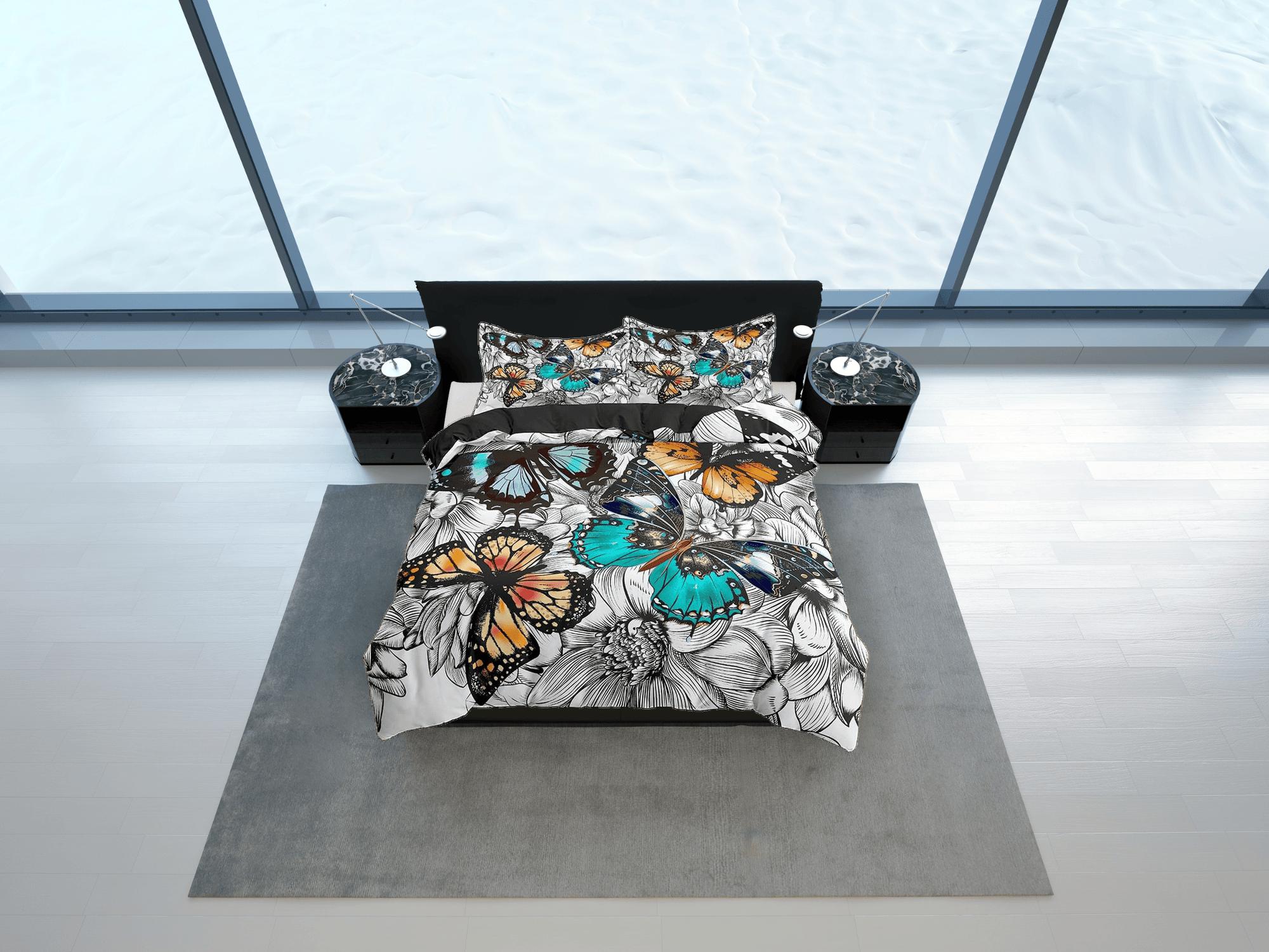 daintyduvet Colorful monarch butterfly bedding duvet cover boho chic dorm bedding full size adult duvet king queen twin, nursery toddler bedding