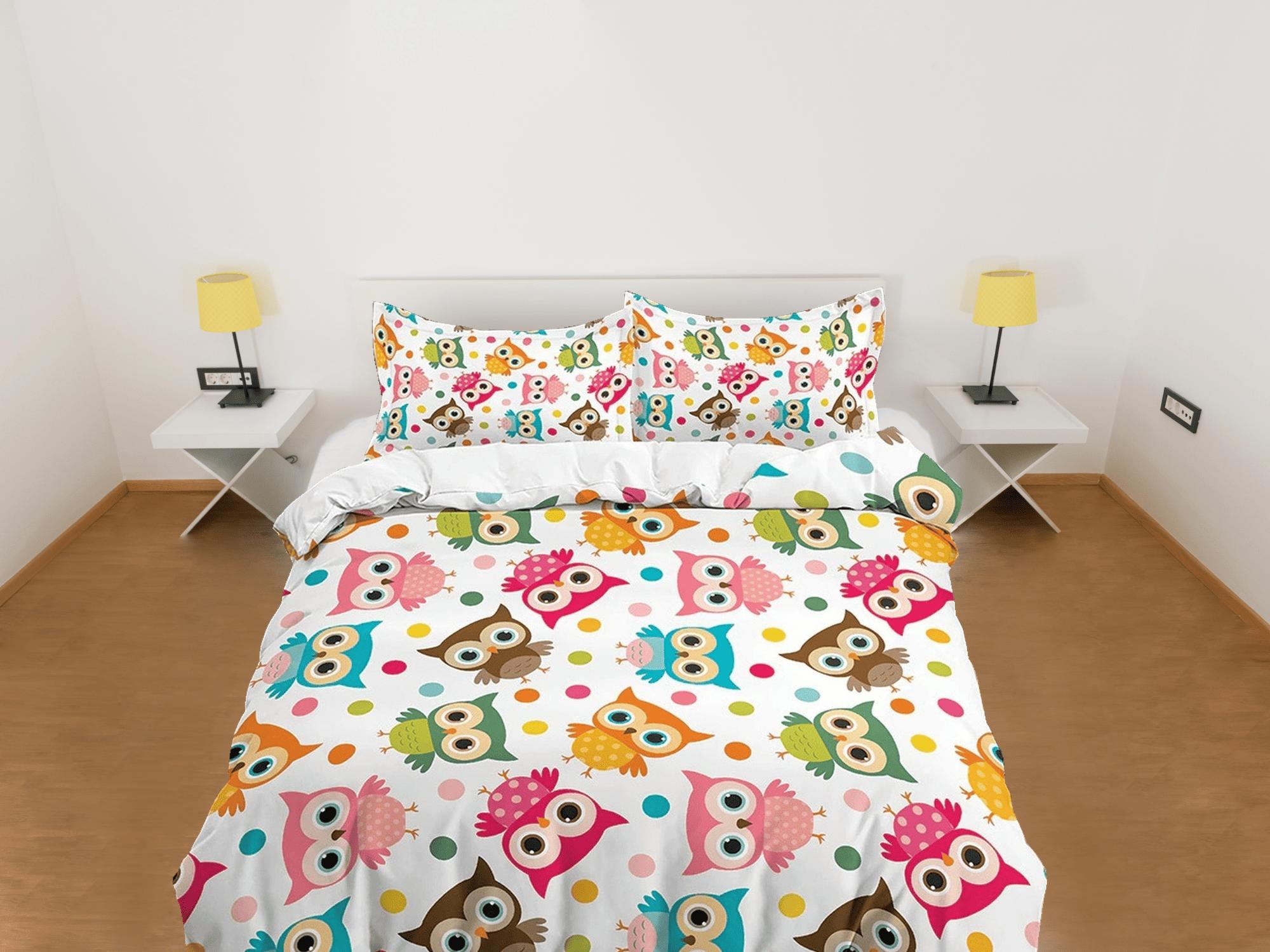 daintyduvet Colorful Owl Toddler Bedding, Unique Duvet Cover for Nursery Kids, Crib Bedding with Pillowcase, Baby Zipper Bedding, King Queen Full Twin