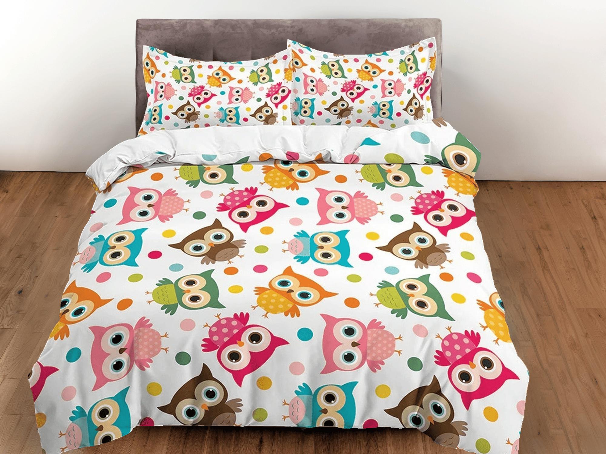 daintyduvet Colorful Owl Toddler Bedding, Unique Duvet Cover for Nursery Kids, Crib Bedding with Pillowcase, Baby Zipper Bedding, King Queen Full Twin