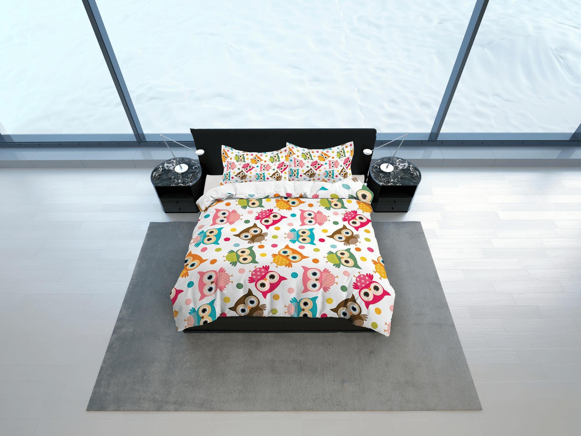 daintyduvet Colorful Owl Toddler Bedding, Unique Duvet Cover for Nursery Kids, Crib Bedding with Pillowcase, Baby Zipper Bedding, King Queen Full Twin