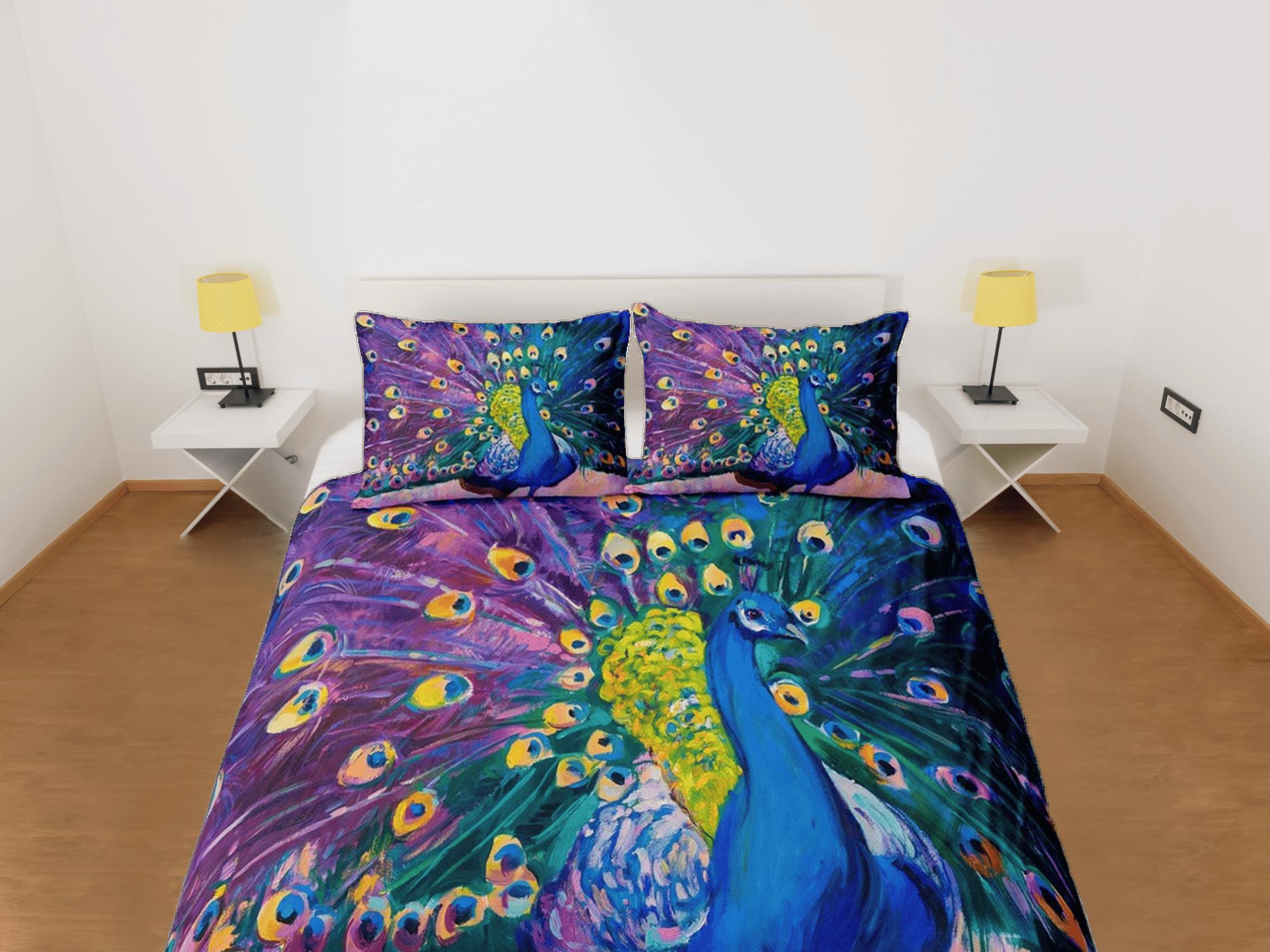 daintyduvet Colorful peacock decor aesthetic bedding set full, luxury duvet cover queen, king, boho duvet, designer bedding, maximalist purple bedspread