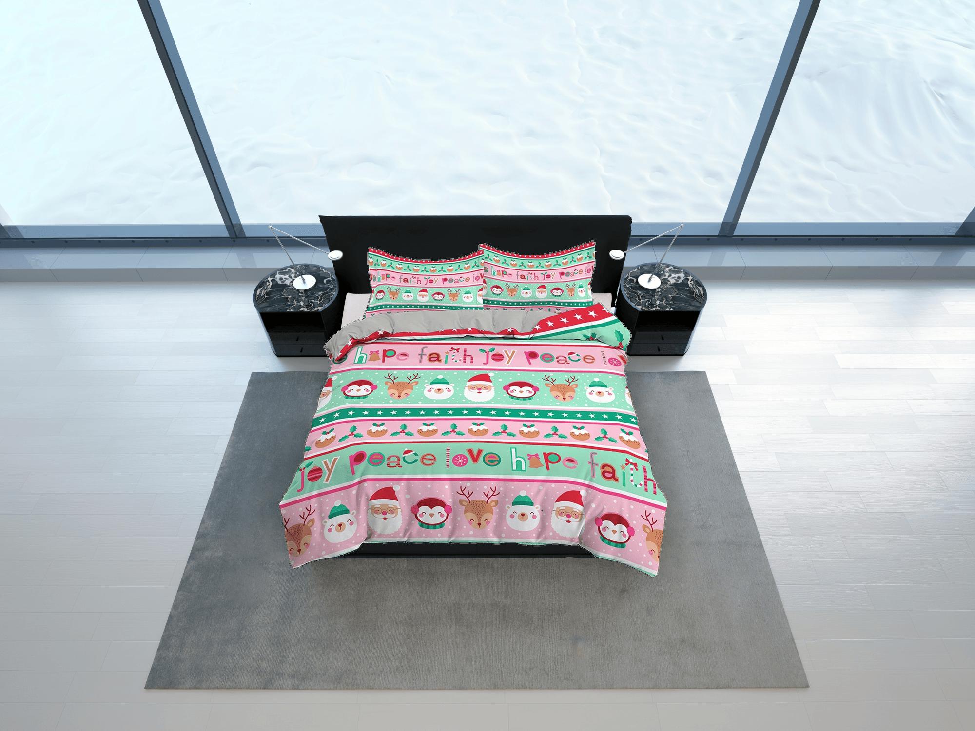 daintyduvet Colorful pink and green santa claus duvet cover set christmas full size bedding & pillowcase, college bedding, toddler bedding, holiday gift