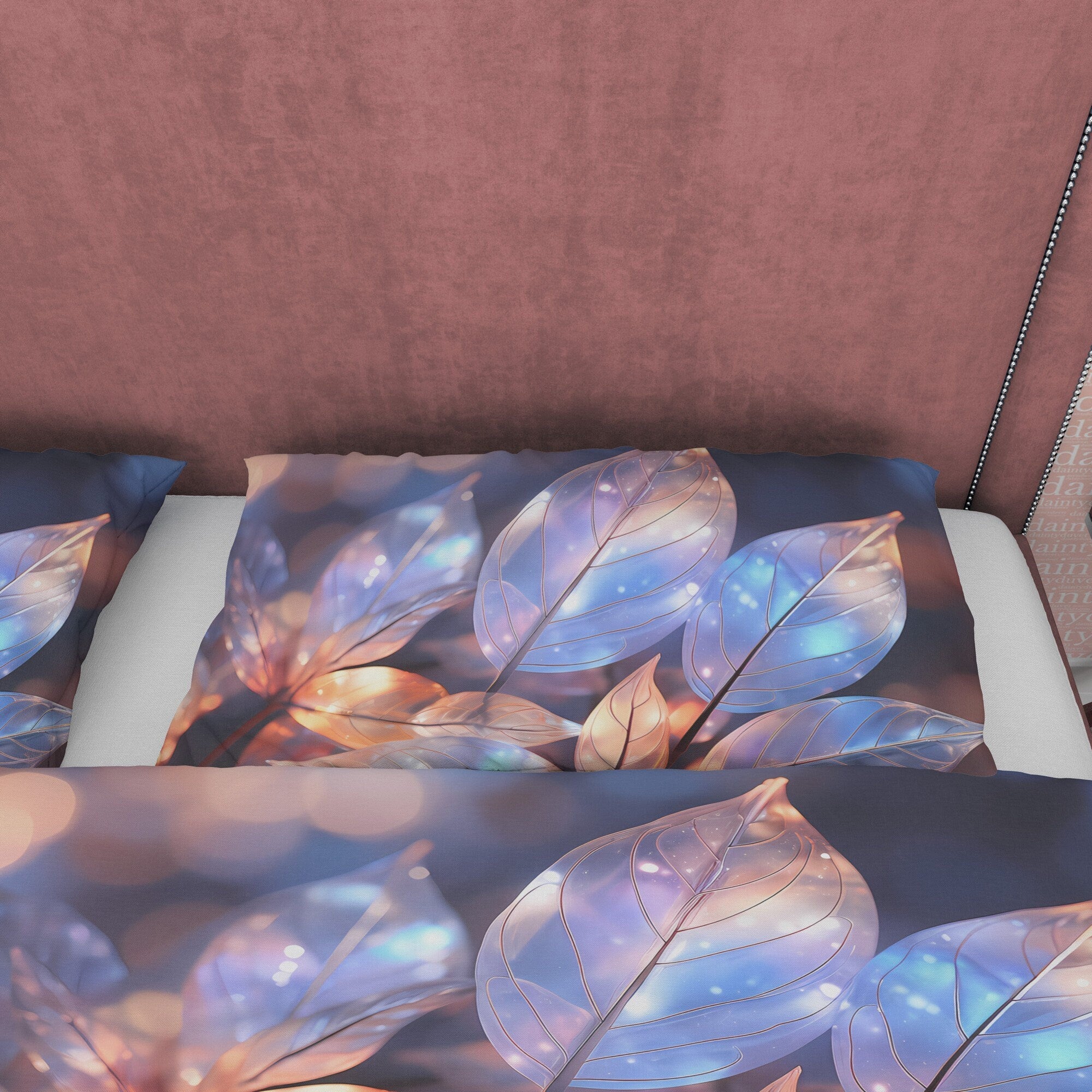 Colorful Plant Holographic Bedding Set Boho Duvet Cover, Leaf Quilt Cover, Galaxy Opal Bed Cover, Moonstone Inspired Bedspread, Pastel Color