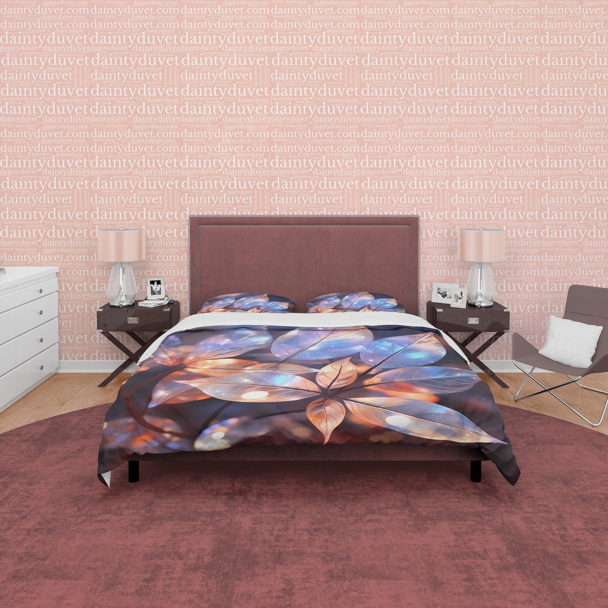 Colorful Plant Holographic Bedding Set Boho Duvet Cover, Leaf Quilt Cover, Galaxy Opal Bed Cover, Moonstone Inspired Bedspread, Pastel Color