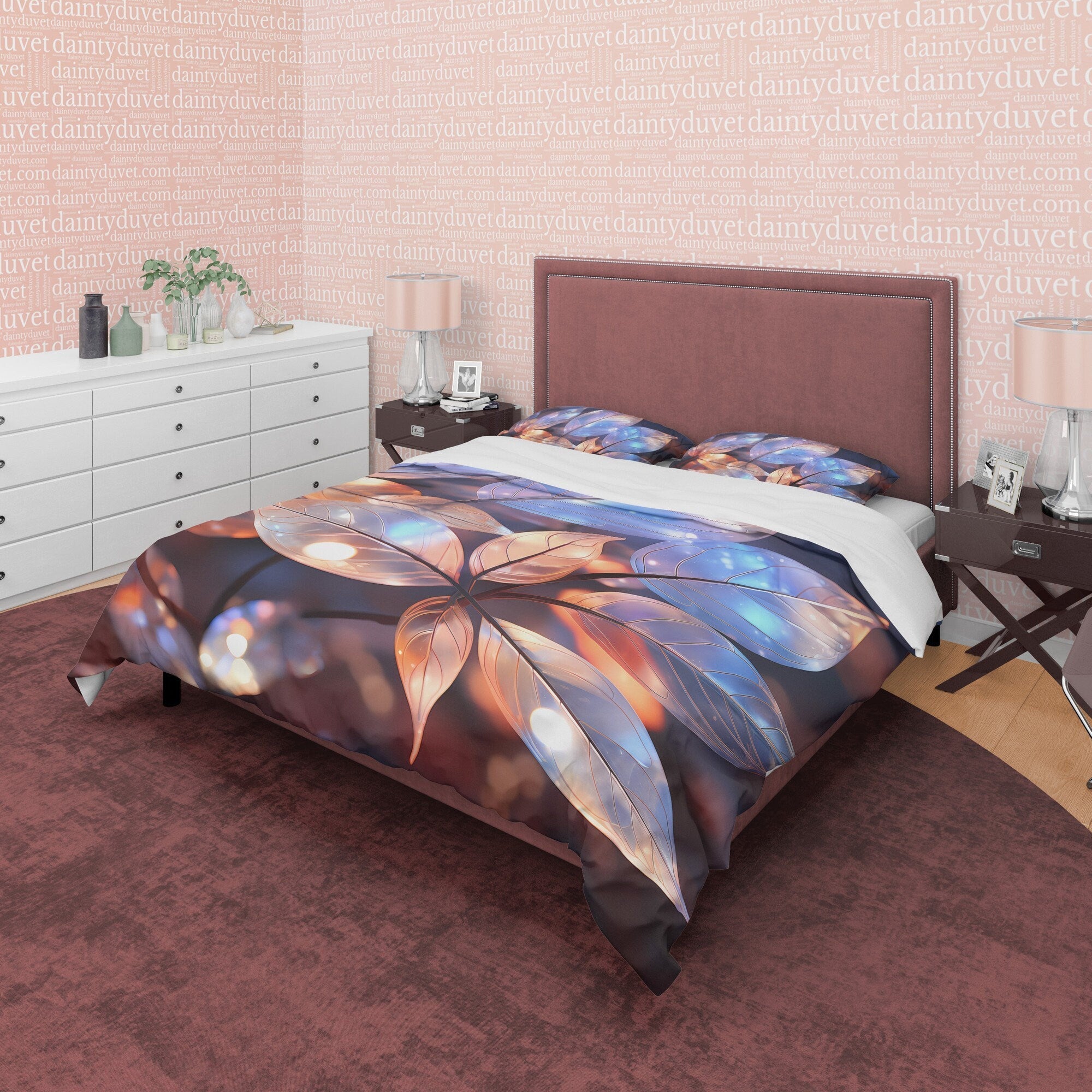 Colorful Plant Holographic Bedding Set Boho Duvet Cover, Leaf Quilt Cover, Galaxy Opal Bed Cover, Moonstone Inspired Bedspread, Pastel Color