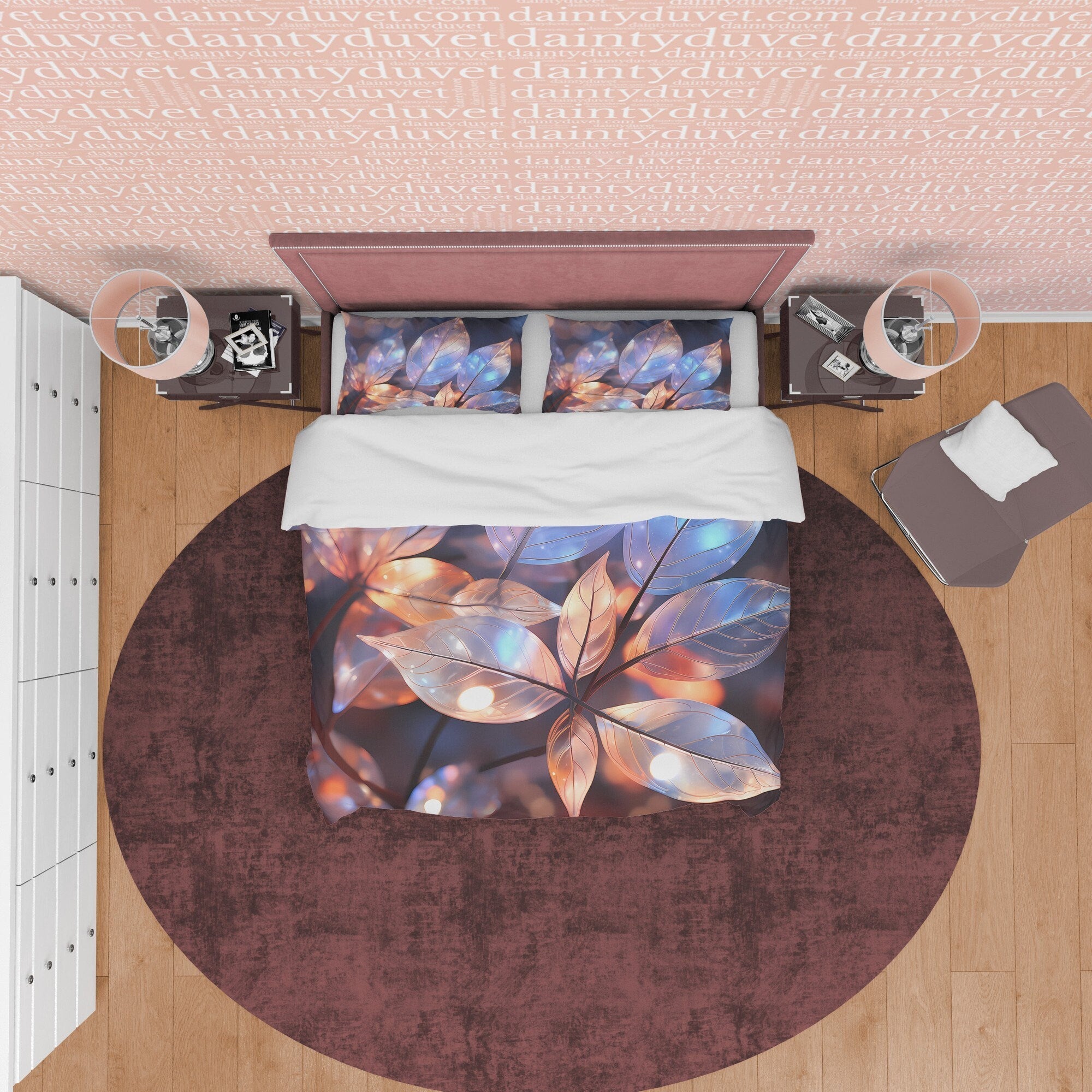 Colorful Plant Holographic Bedding Set Boho Duvet Cover, Leaf Quilt Cover, Galaxy Opal Bed Cover, Moonstone Inspired Bedspread, Pastel Color