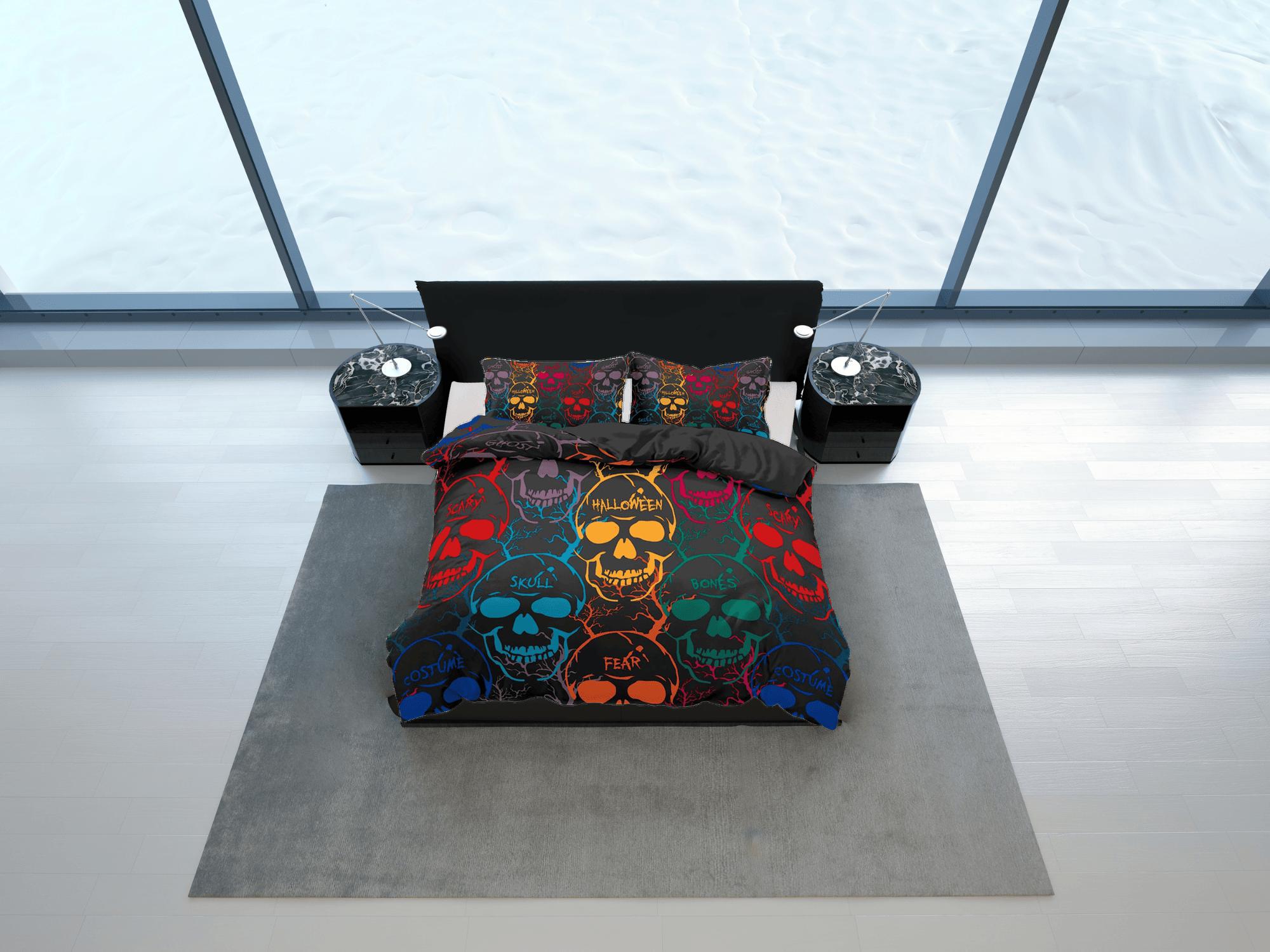 daintyduvet Colorful Skulls Black Duvet Cover Set Bedspread, Dorm Bedding with Pillowcase