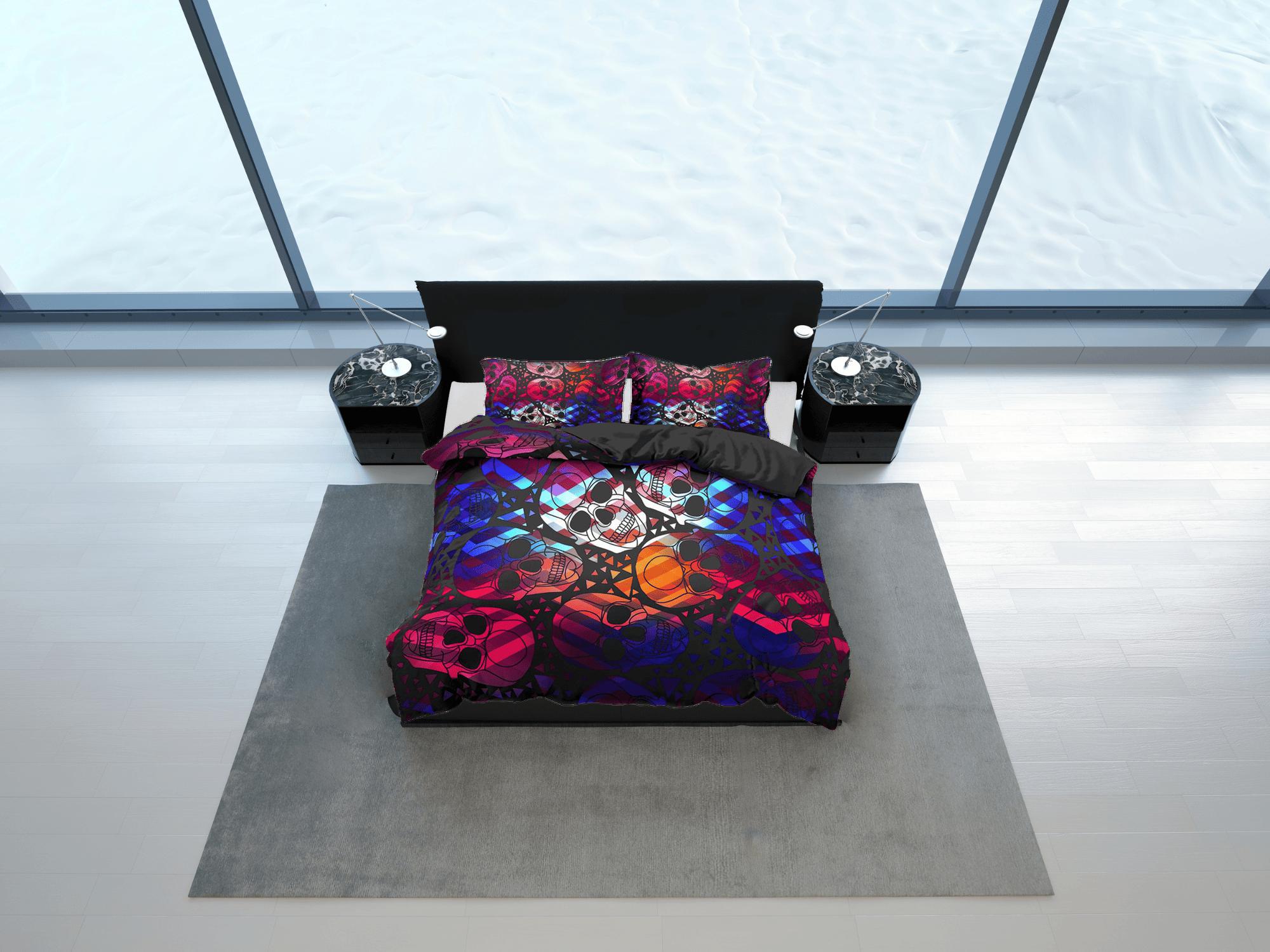 daintyduvet Colorful Skulls Black Duvet Cover Set Bedspread, Dorm Bedding with Pillowcase