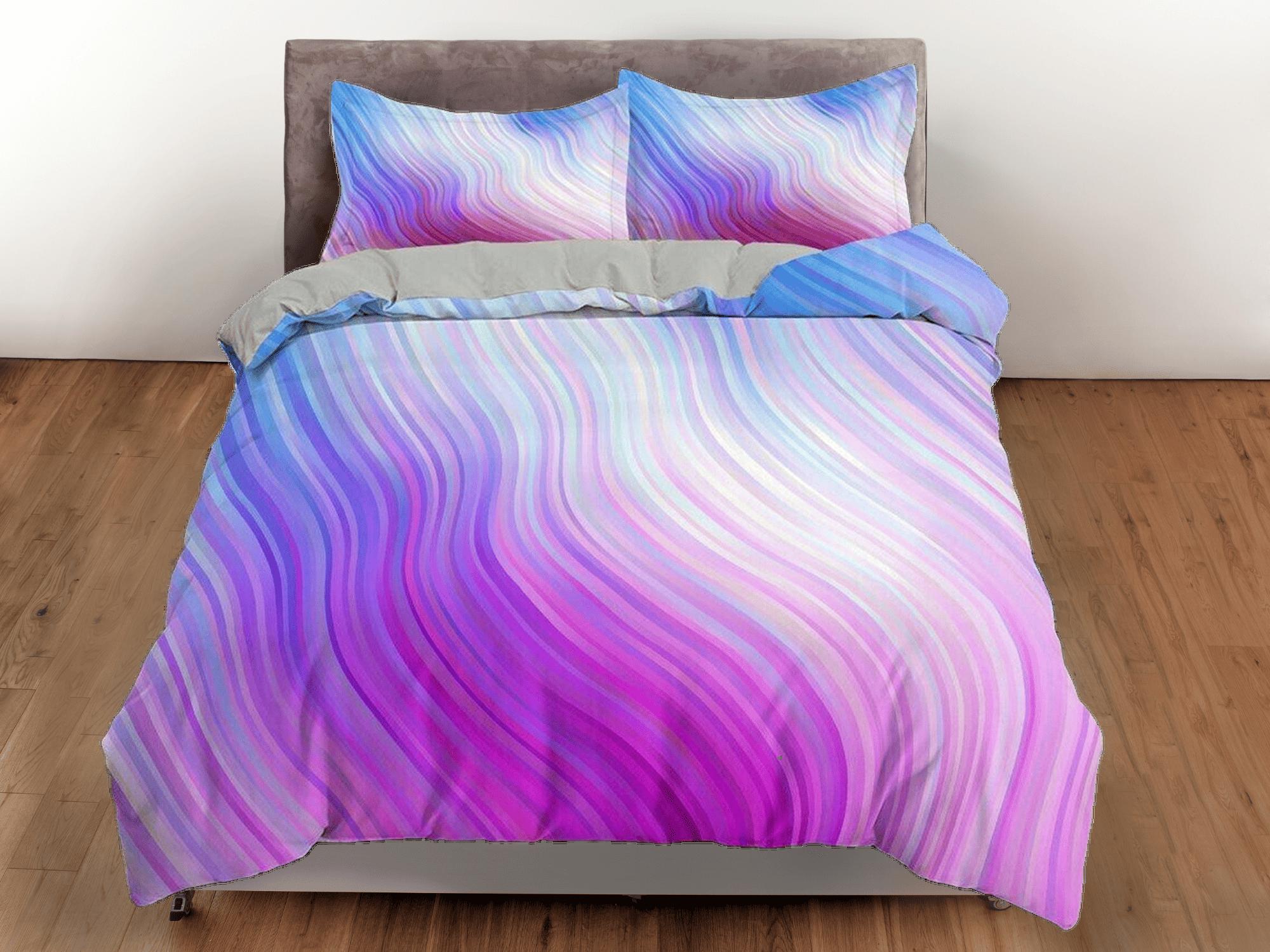 daintyduvet Contemporary bedroom set aesthetic pink purple gradient duvet cover, marble abstract art room decor boho chic bedding set full king queen