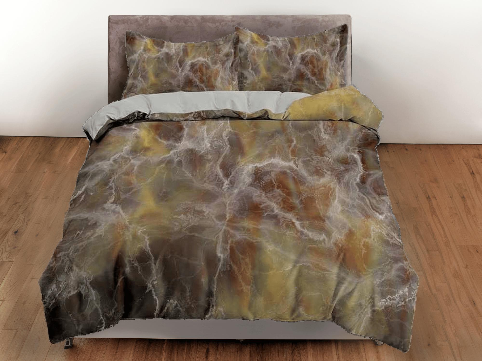 daintyduvet Contemporary bedroom set brown aesthetic duvet cover, alcohol ink marble abstract art room decor boho chic bedding set full king queen
