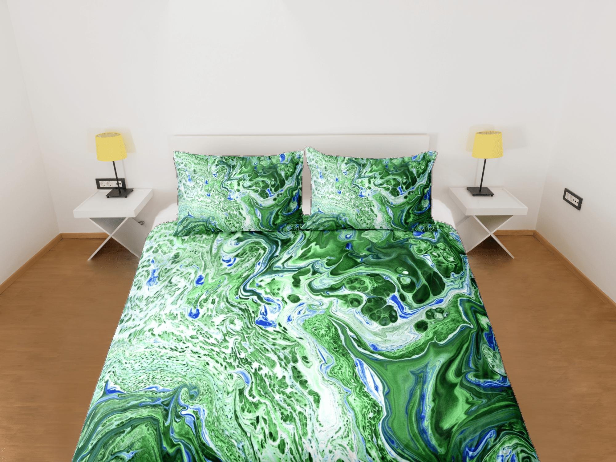 daintyduvet Contemporary bedroom set green aesthetic duvet cover, alcohol ink marble abstract art room decor boho chic bedding set full king queen