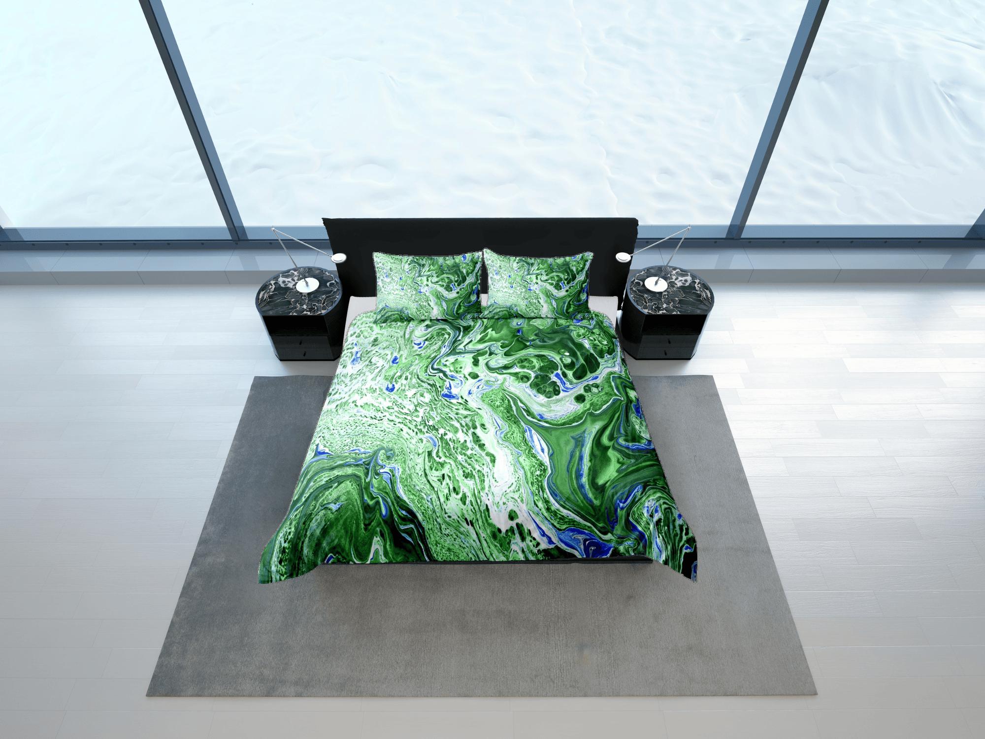 daintyduvet Contemporary bedroom set green aesthetic duvet cover, alcohol ink marble abstract art room decor boho chic bedding set full king queen