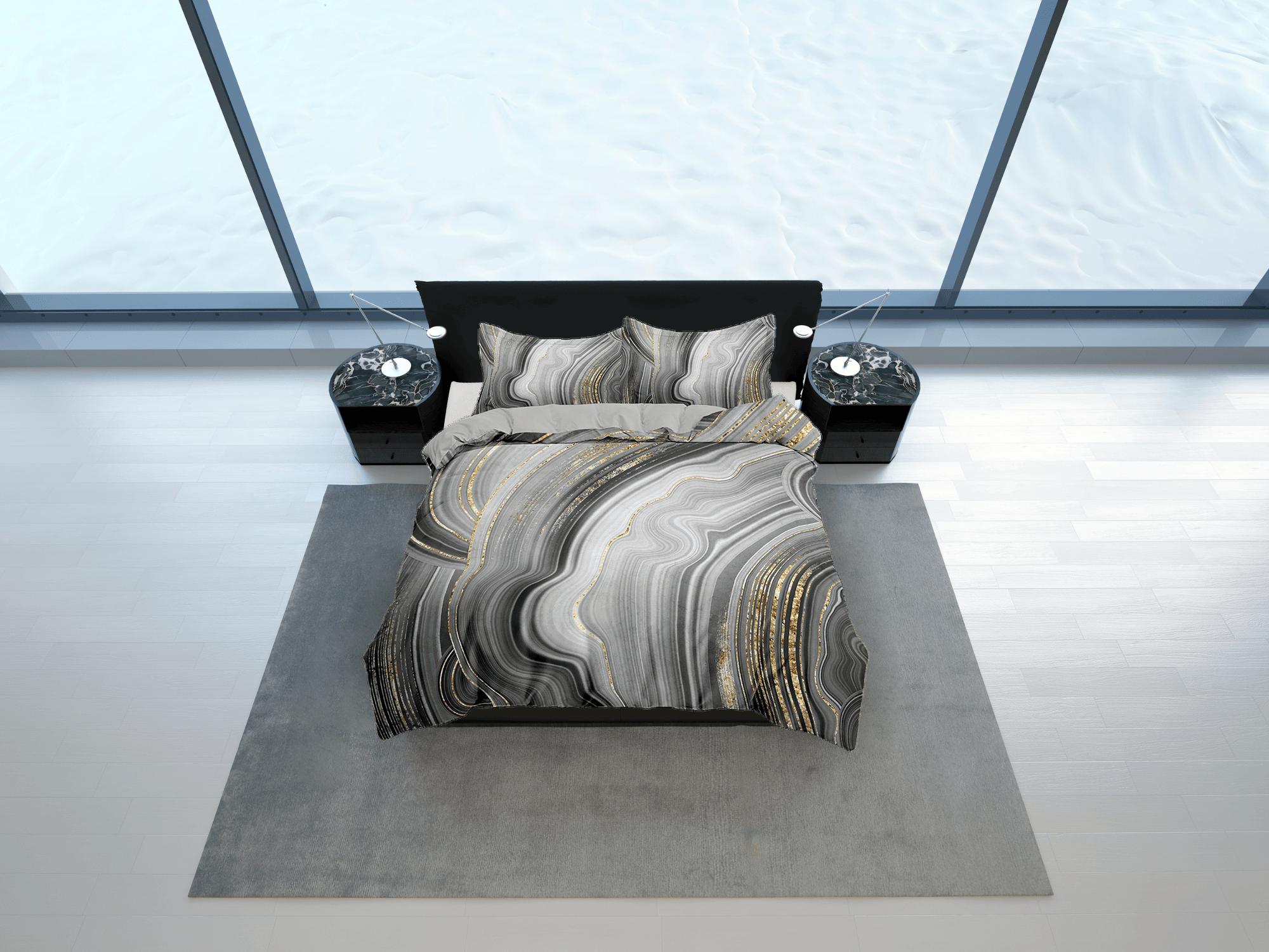 daintyduvet Contemporary bedroom set grey aesthetic duvet cover, gold marble abstract art room decor boho chic bedding set full king queen