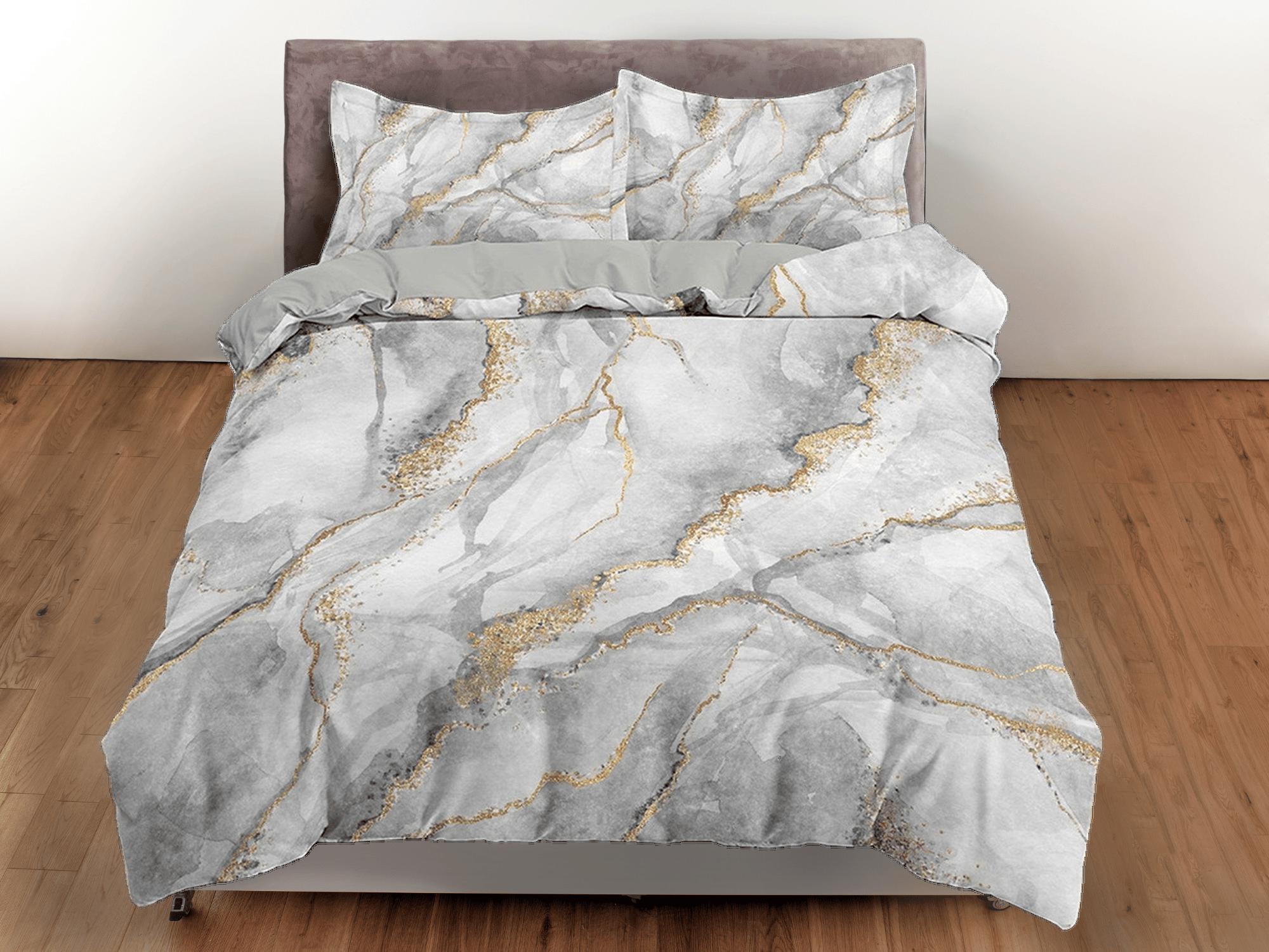 daintyduvet Contemporary bedroom set grey aesthetic duvet cover, luxury duvet gold marble abstract art room decor boho chic bedding set full king queen