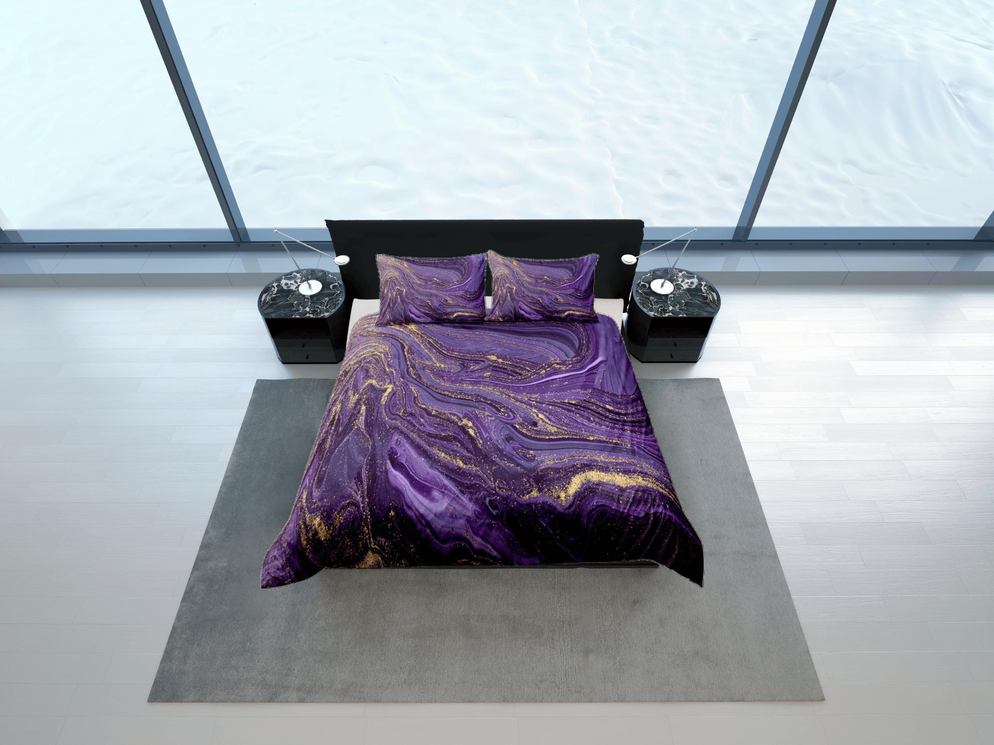 daintyduvet Contemporary bedroom set purple aesthetic duvet cover, luxury gold marble abstract art room decor boho chic bedding set full king queen