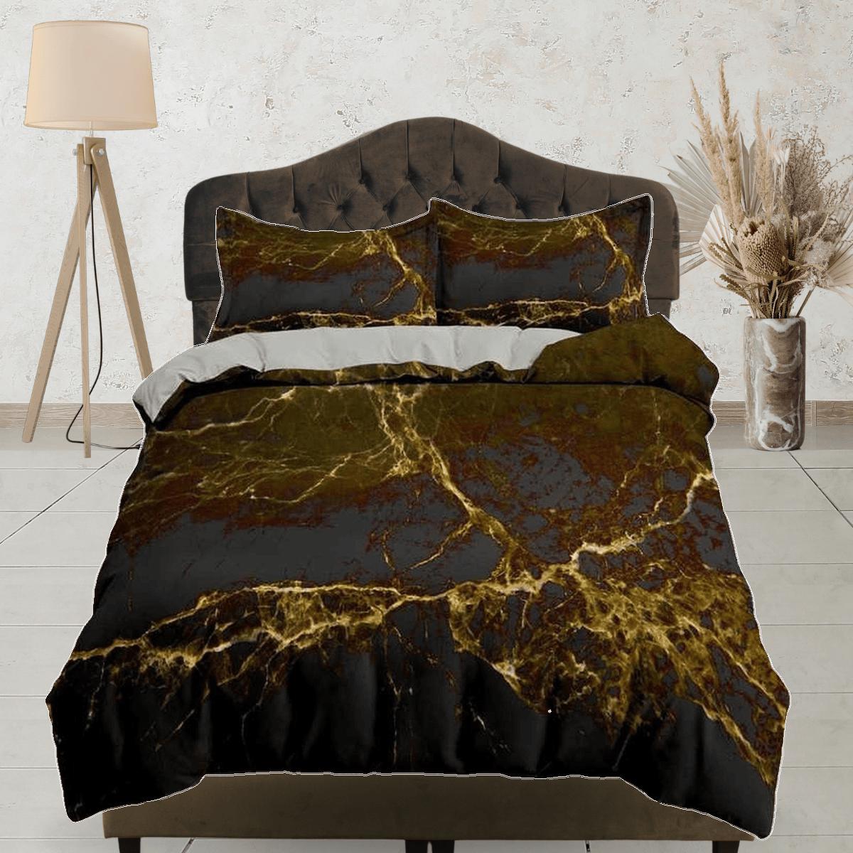 daintyduvet Contemporary bedroom set rustic aesthetic duvet cover, luxury gold alcohol ink abstract art room decor boho chic bedding set full king queen