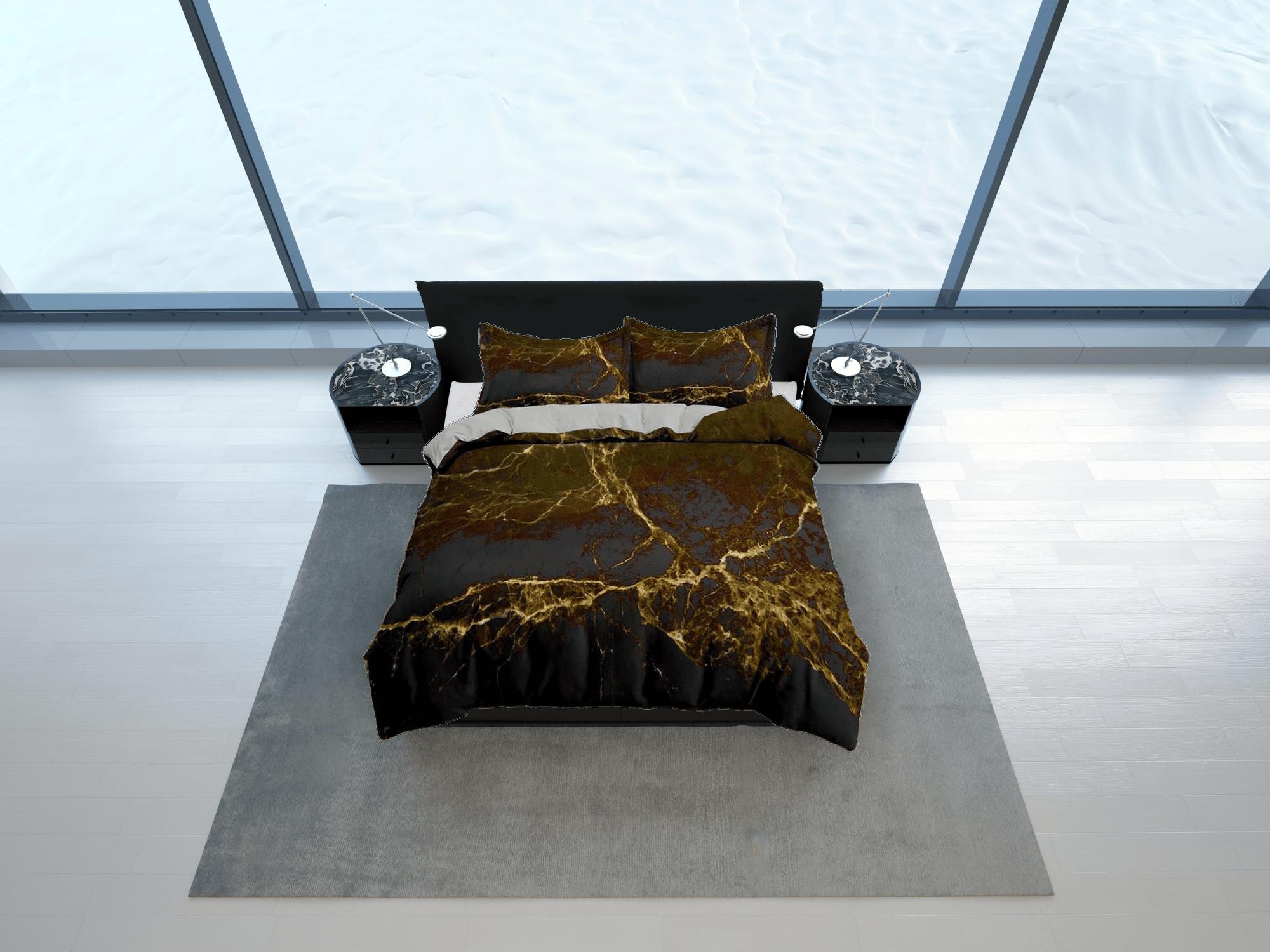 daintyduvet Contemporary bedroom set rustic aesthetic duvet cover, luxury gold alcohol ink abstract art room decor boho chic bedding set full king queen