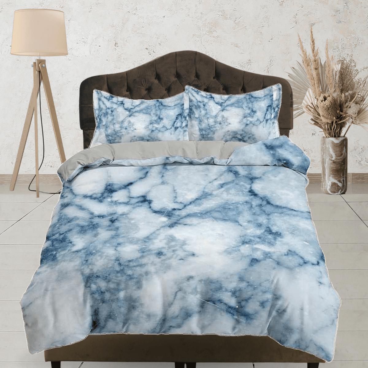 daintyduvet Contemporary bedroom set sky blue aesthetic duvet cover, marble abstract art room decor boho chic bedding set full king queen