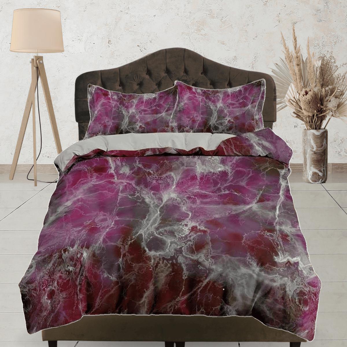 daintyduvet Contemporary bedroom set violet maroon aesthetic duvet cover, alcohol ink abstract art room decor boho chic bedding set full king queen