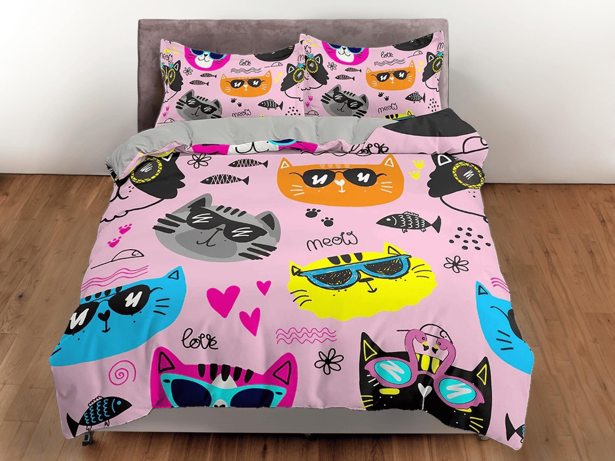 daintyduvet Cool Cats in Different Colors Kids Pink Duvet Cover Set, Toddler Bedding, Kids Bedroom, Cute Bedding, Duvet King Queen Full Twin Single