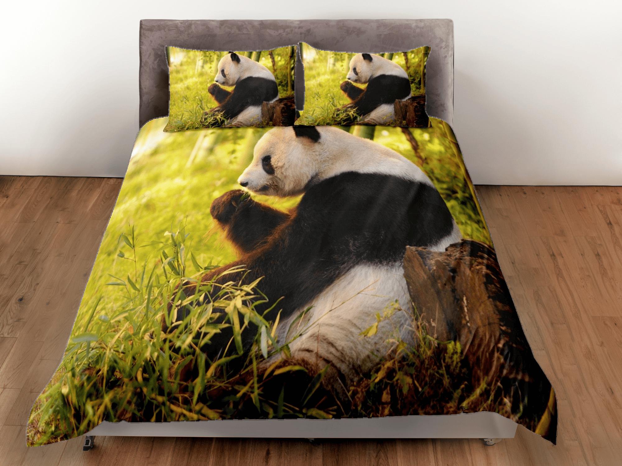 daintyduvet Cool panda duvet cover set for kids, bedding set full, king, queen, dorm bedding, toddler bedding, aesthetic bedspread, panda lovers gift
