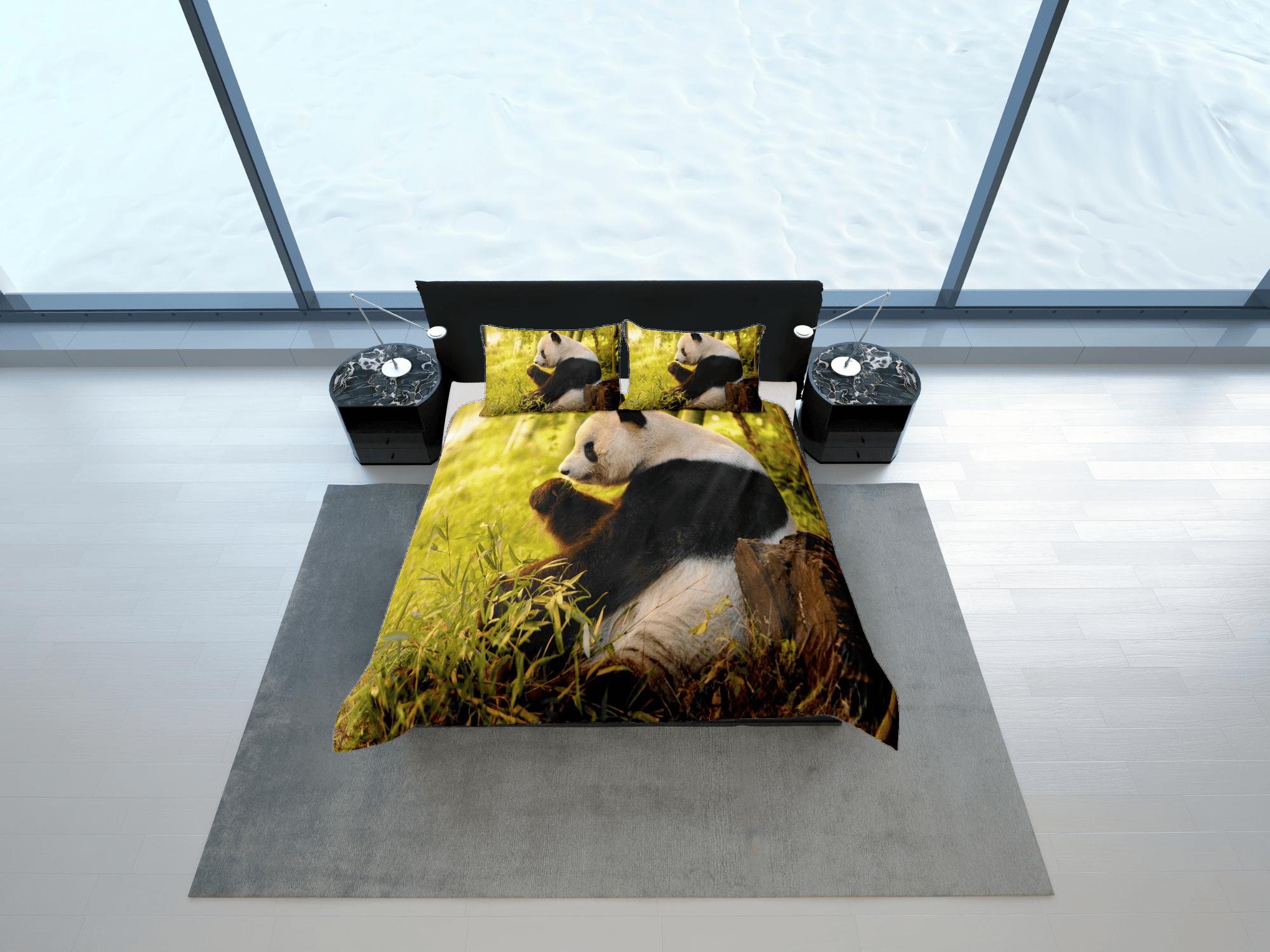 daintyduvet Cool panda duvet cover set for kids, bedding set full, king, queen, dorm bedding, toddler bedding, aesthetic bedspread, panda lovers gift