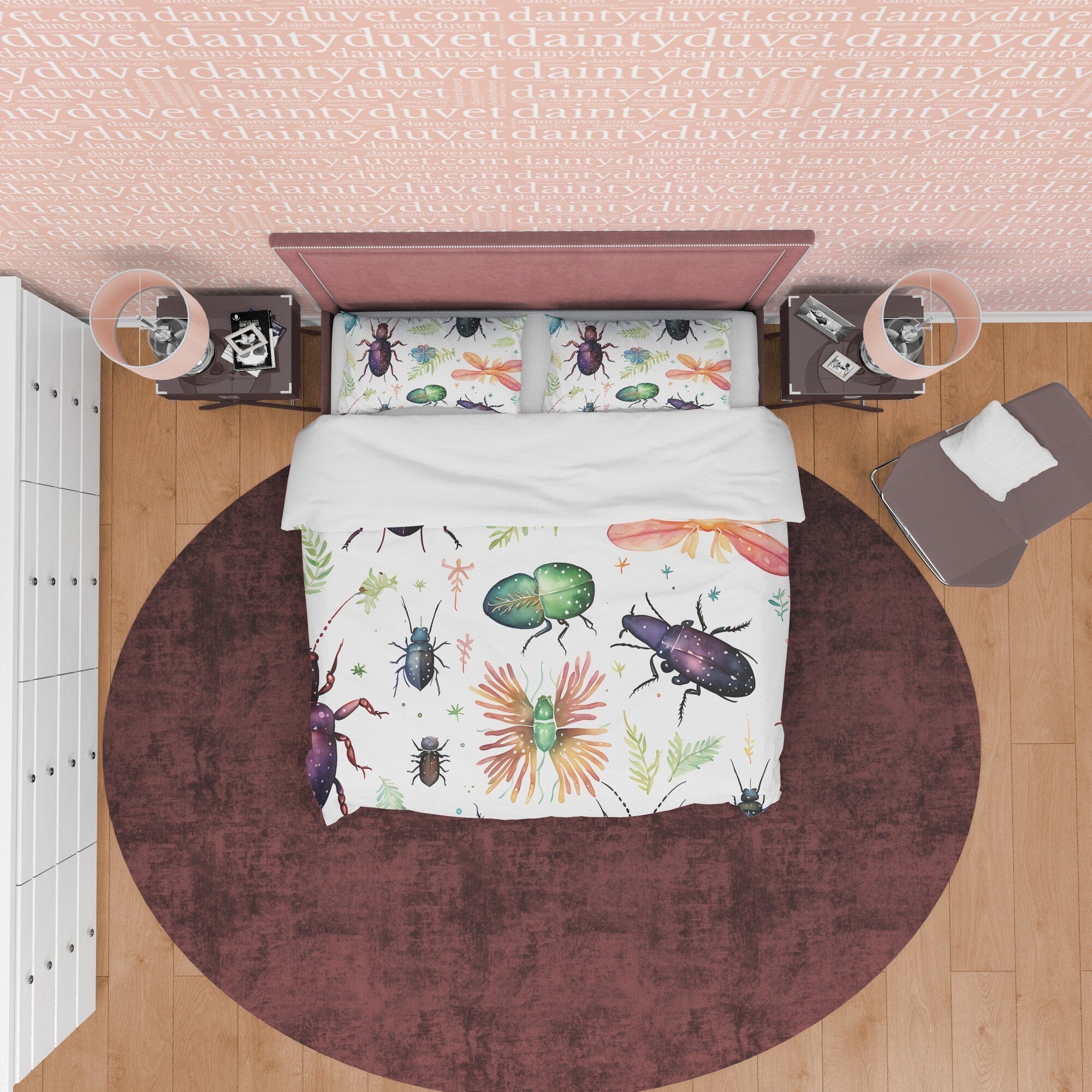 Creepy Insect Halloween Duvet Cover Set & Pillowcase, White Unique Aesthetic Zipper Bedding, Scary Child's Room Decor, Bug Blanket Cover