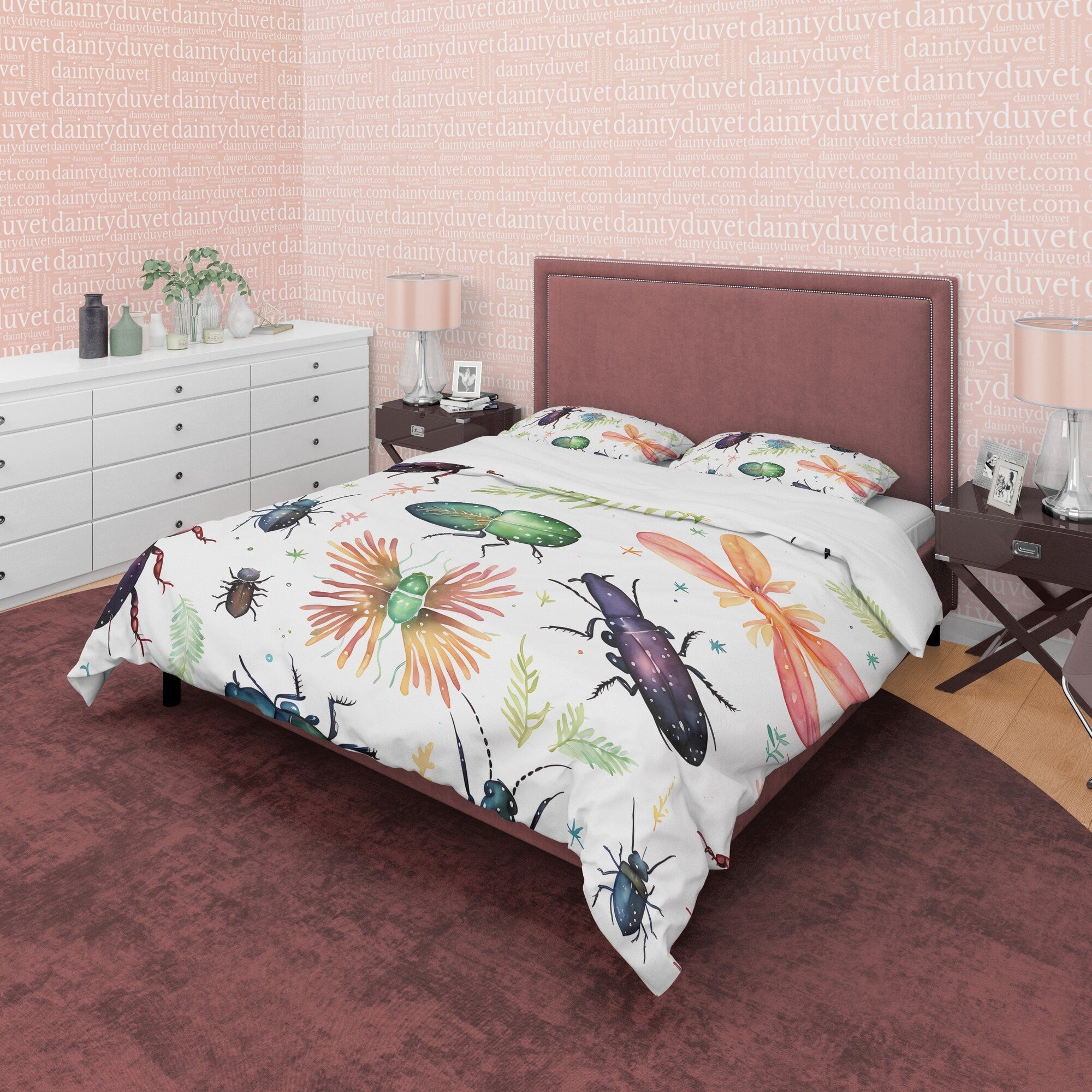 Creepy Insect Halloween Duvet Cover Set & Pillowcase, White Unique Aesthetic Zipper Bedding, Scary Child's Room Decor, Bug Blanket Cover