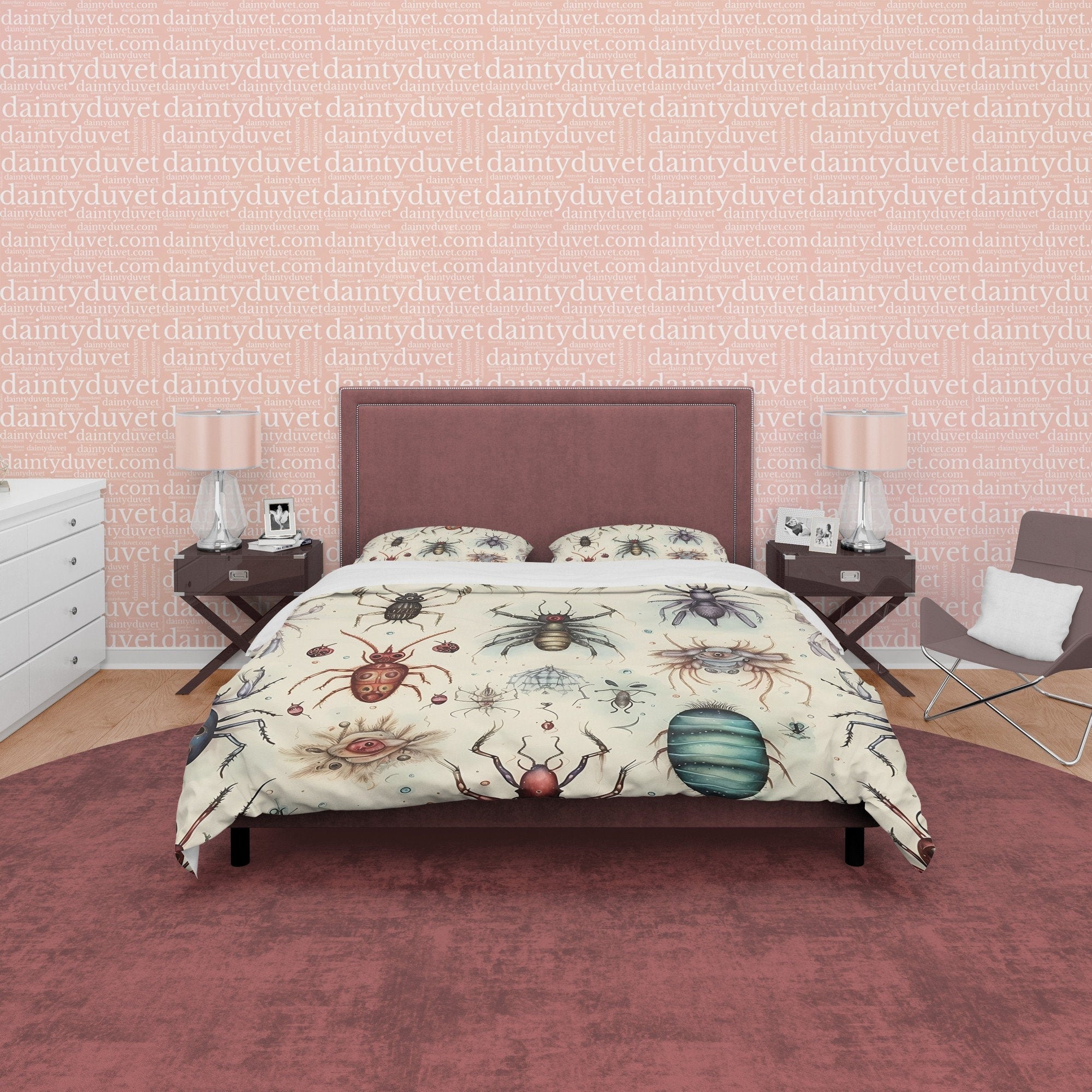 Creepy Insect White Halloween Duvet Cover Set & Pillowcase, Scary Insect Quilt Cover Aesthetic Zipper Bedding, Halloween Room Decor,