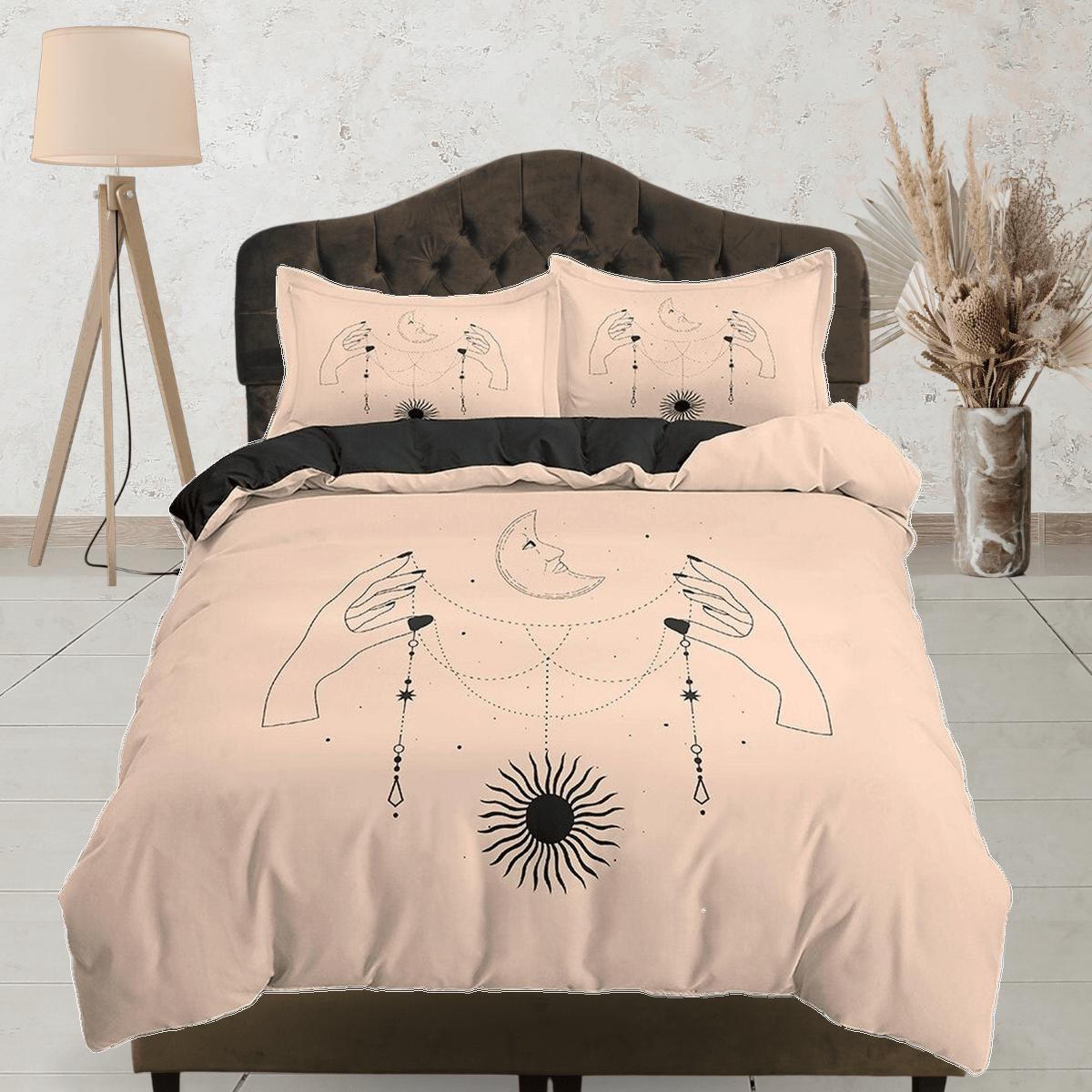 daintyduvet Crescent Moon Boho Beige Bedding Minimalist, Zodiac Gift Celestial Dorm Bedding, Astrology Duvet Cover Set, Aesthetic Duvet King Queen Full