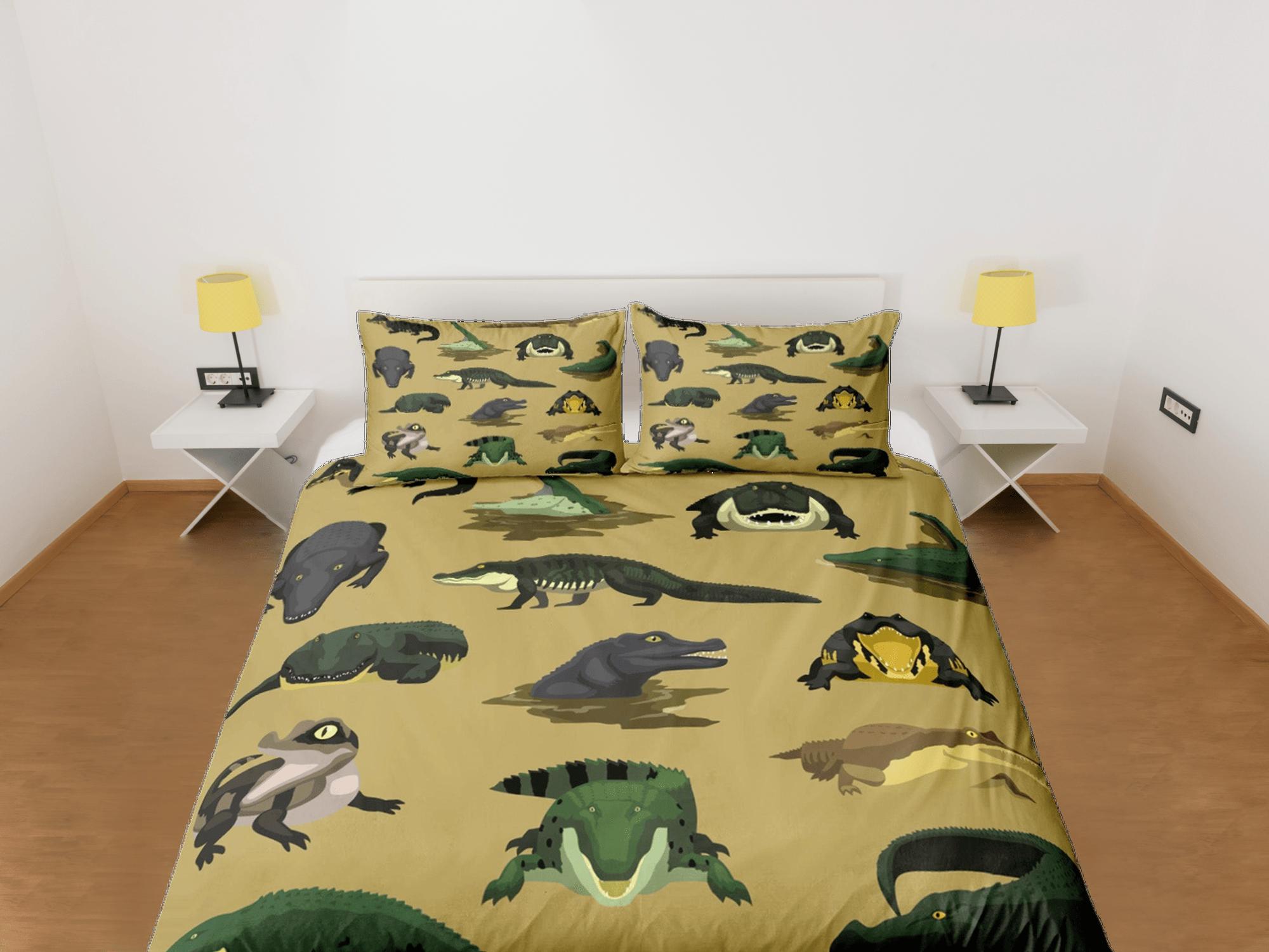 daintyduvet Crocodile bedding, kids bedding full, cute duvet cover set, crocodile nursery bed decor, colorful toddler bedding alligator