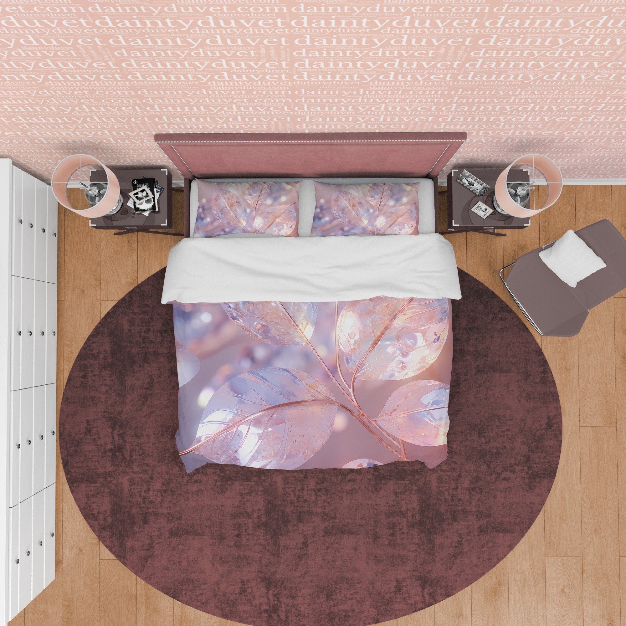 Crystal Holographic Bedding Set Boho Duvet Cover, Leaf Quilt Cover, Moonstone Inspired Bedspread, Pastel Color Galaxy Opal Bed Cover