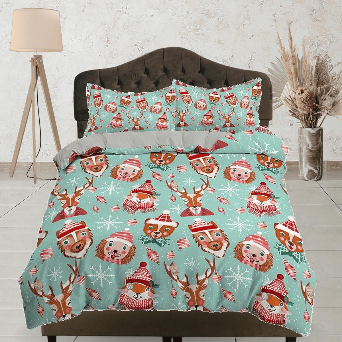daintyduvet Cute animals 1950s christmas duvet cover set, christmas full size bedding & pillowcase, college bedding, crib toddler bedding, holiday gift