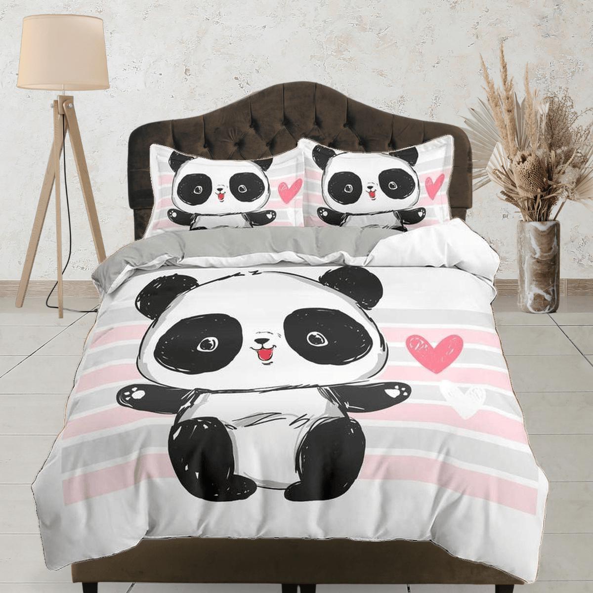 daintyduvet Cute baby panda duvet cover for kids, bedding set full, king, queen, dorm bedding, toddler bedding, aesthetic bedspread, panda lovers gift