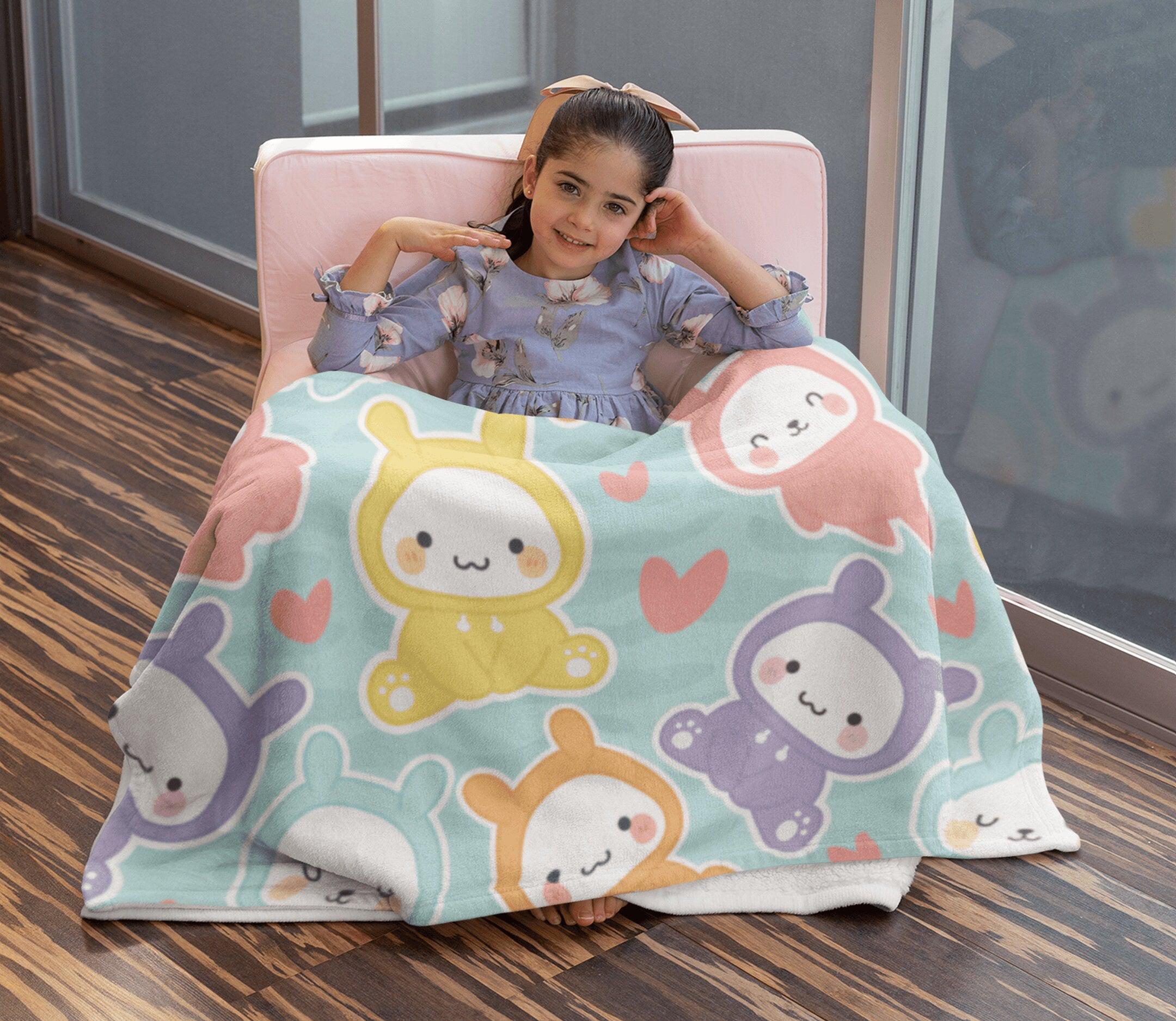 daintyduvet Cute Bunny Aquamarine Blue Soft Fluffy Velvet Flannel Fleece Throw Blanket