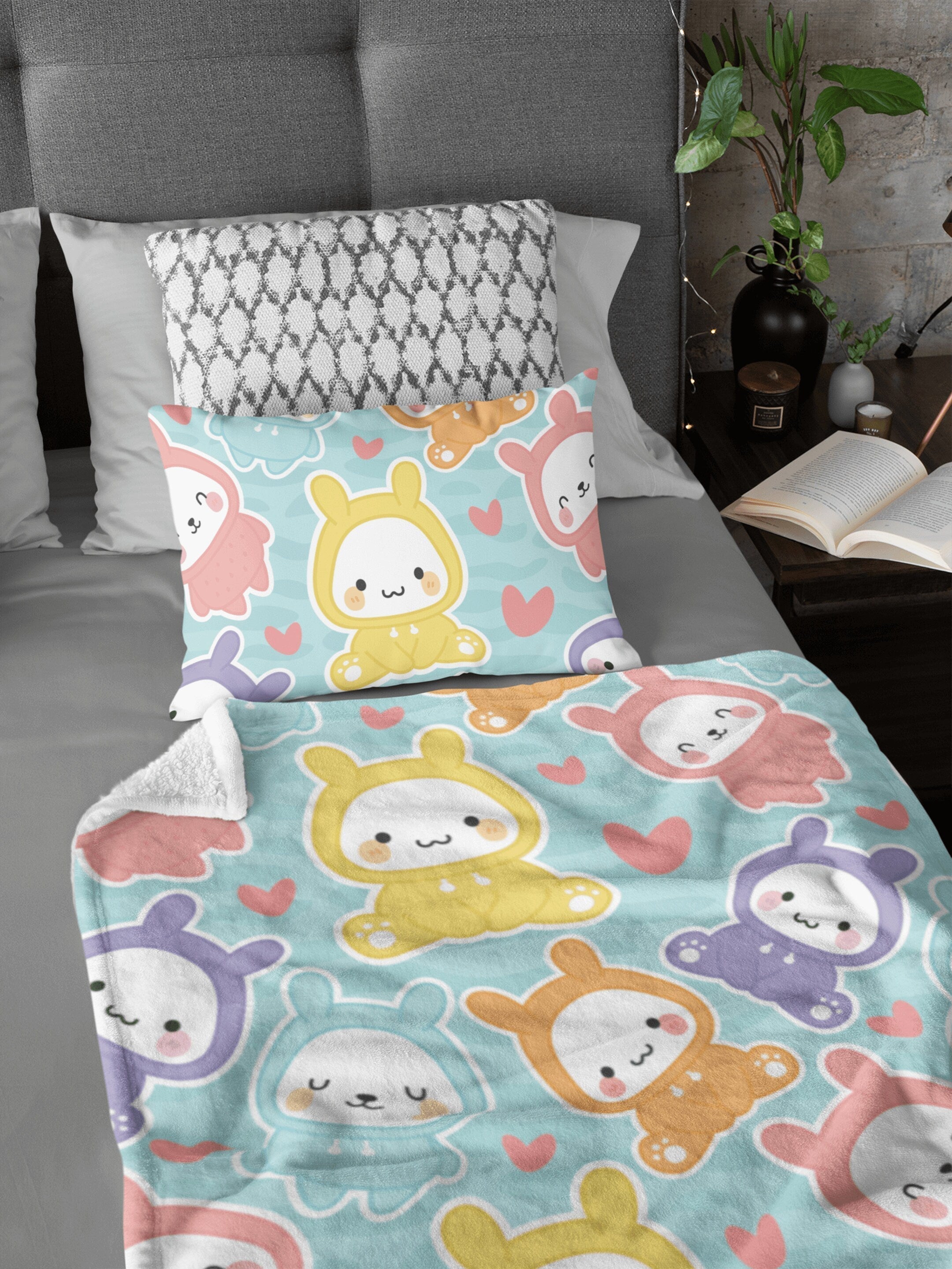 daintyduvet Cute Bunny Aquamarine Blue Soft Fluffy Velvet Flannel Fleece Throw Blanket