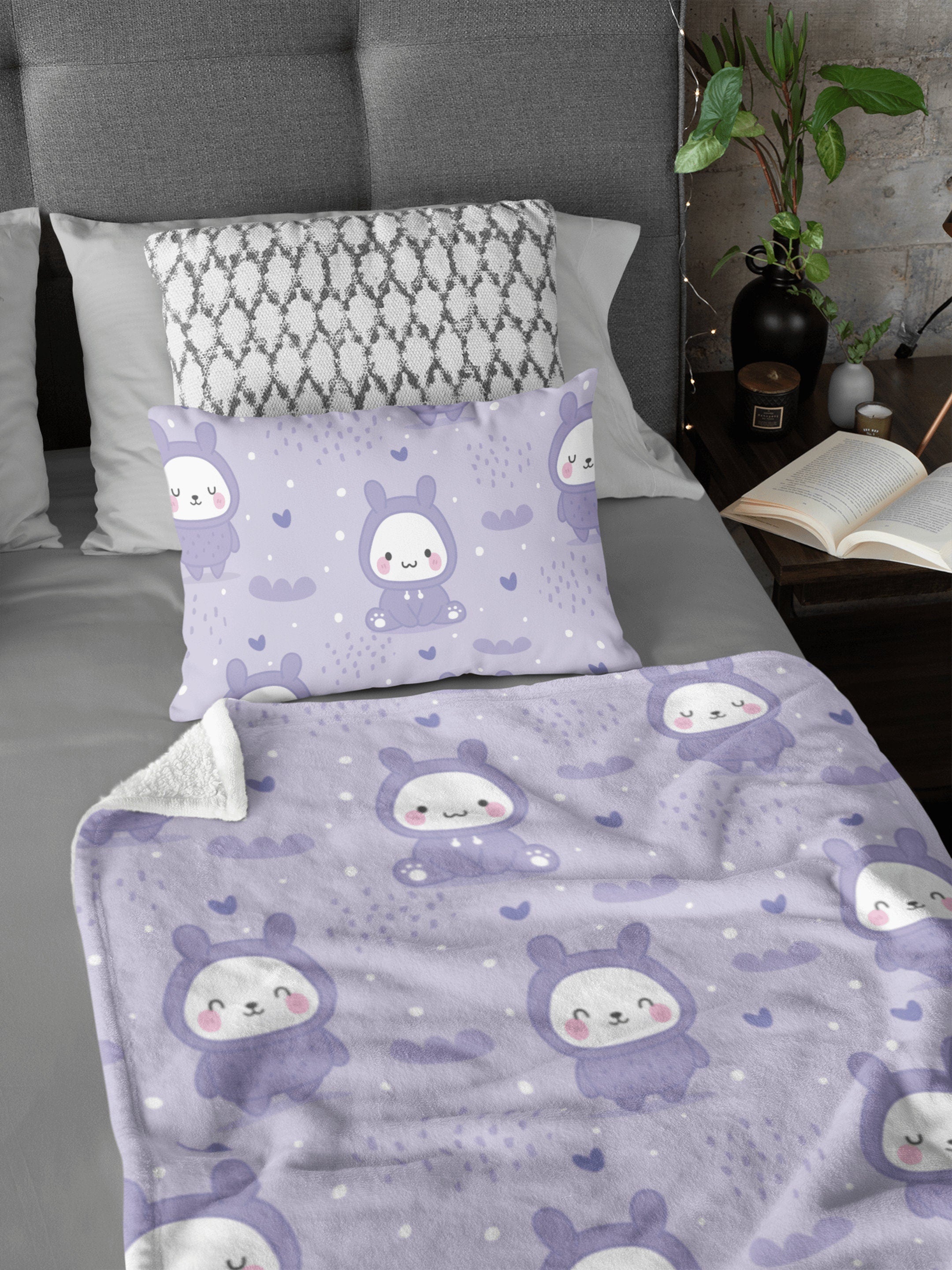 daintyduvet Cute Bunny Purple Soft Fluffy Velvet Flannel Fleece Throw Blanket