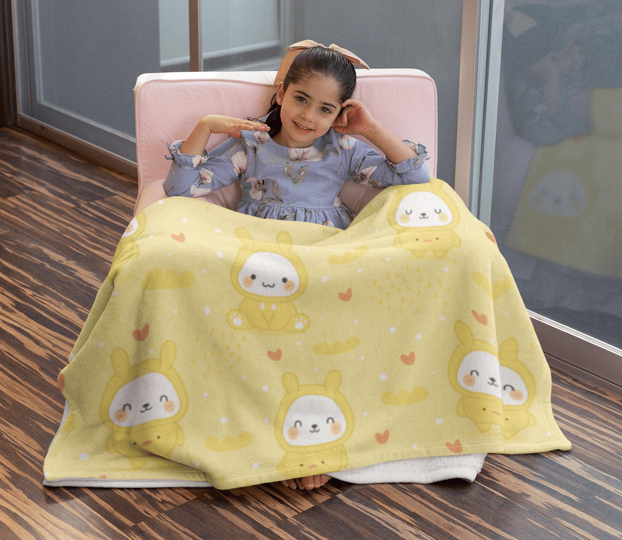 daintyduvet Cute Bunny Yellow Soft Fluffy Velvet Flannel Fleece Throw Blanket